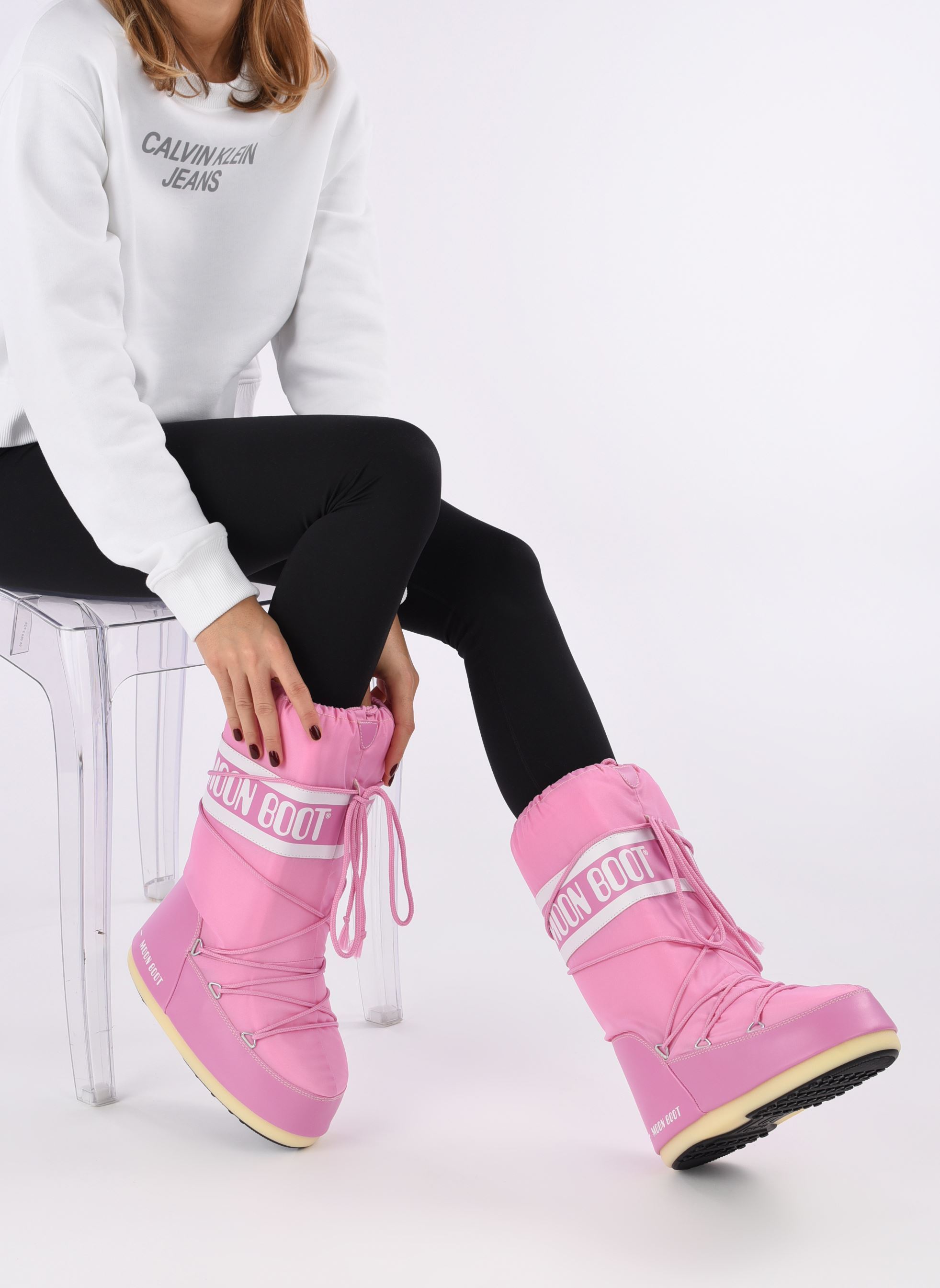 Bottes de neige MB ICON NYLON femme rose Moon Boot Bottes de neige MB ICON NYLON femme rose J001 PINK
