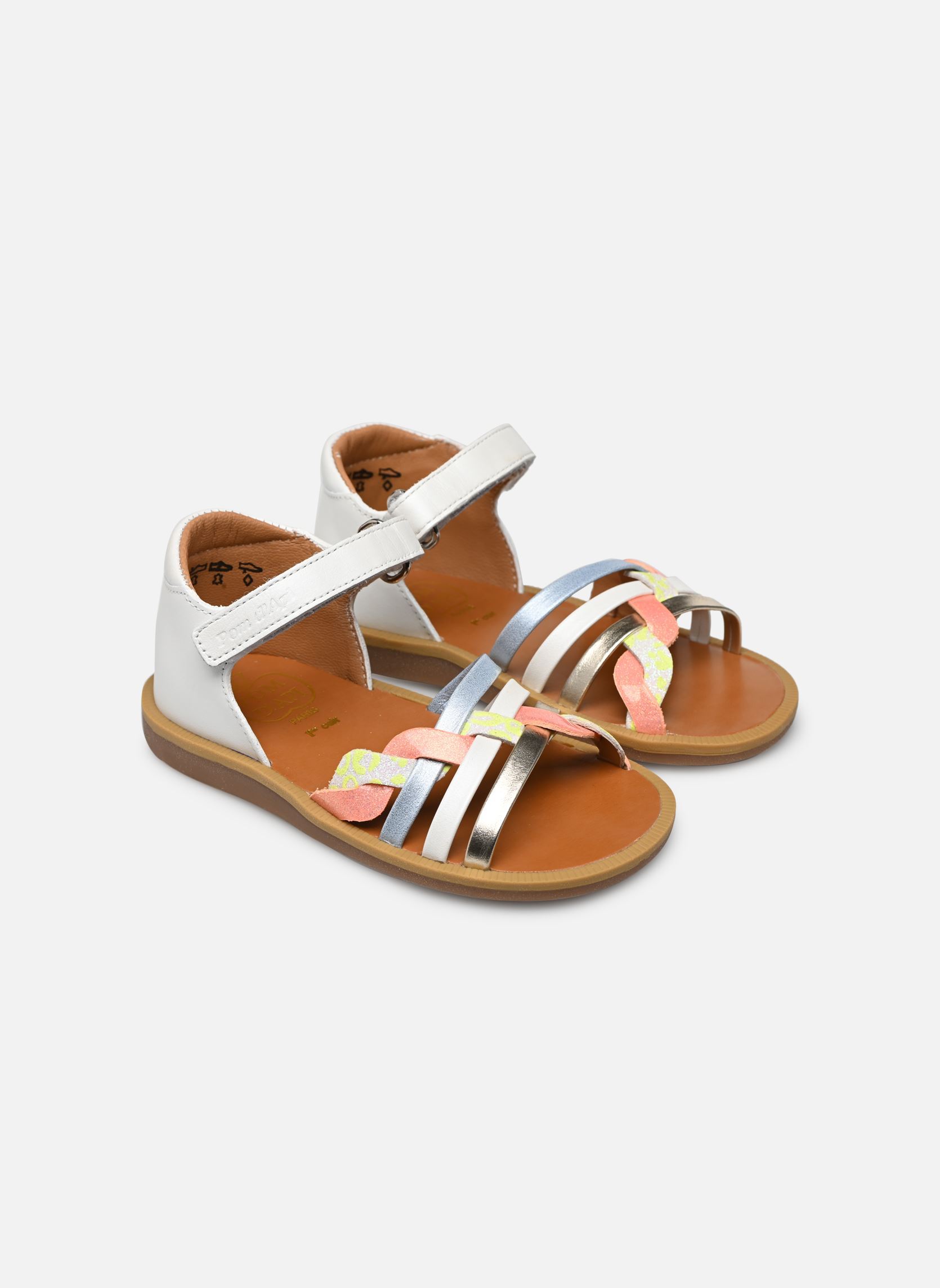 Sandales Poppy Tresse fille blanc Pom d Api Sandales Poppy Tresse fille blanc BLANC - BLOSSOM - CIEL