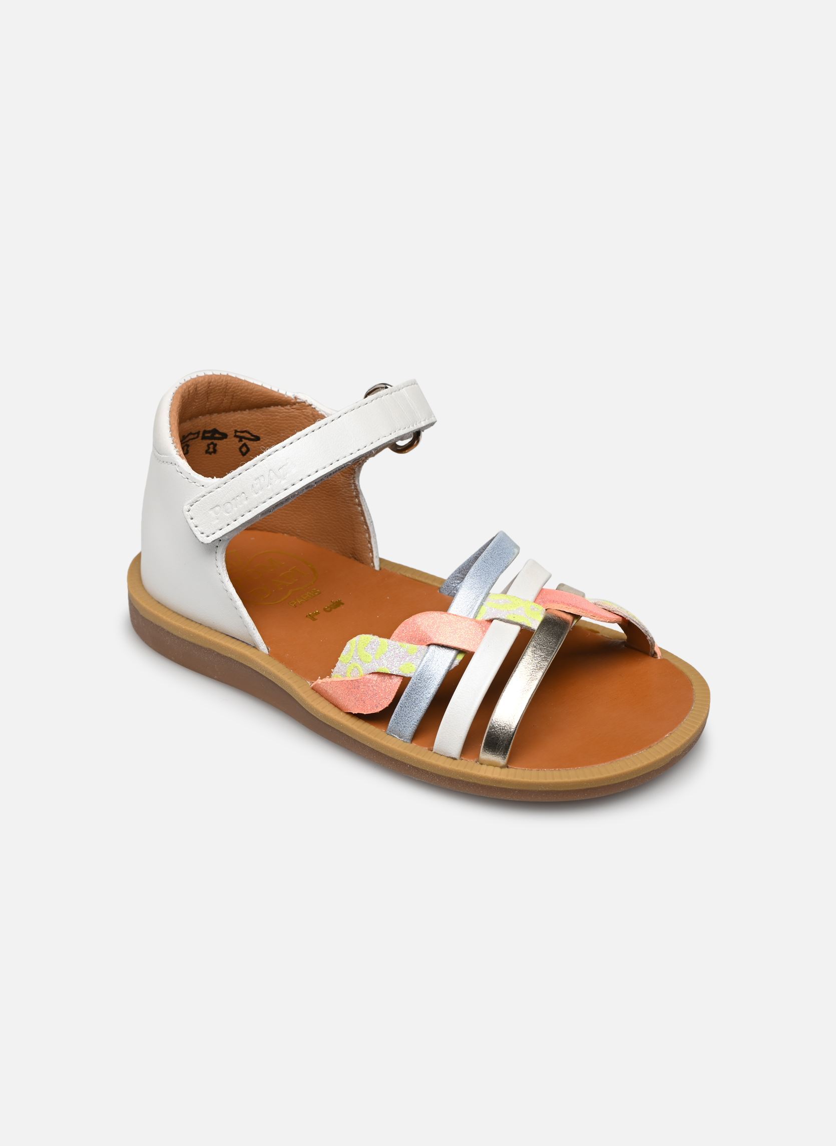 Sandales Poppy Tresse fille blanc Pom d Api Sandales Poppy Tresse fille blanc BLANC - BLOSSOM - CIEL