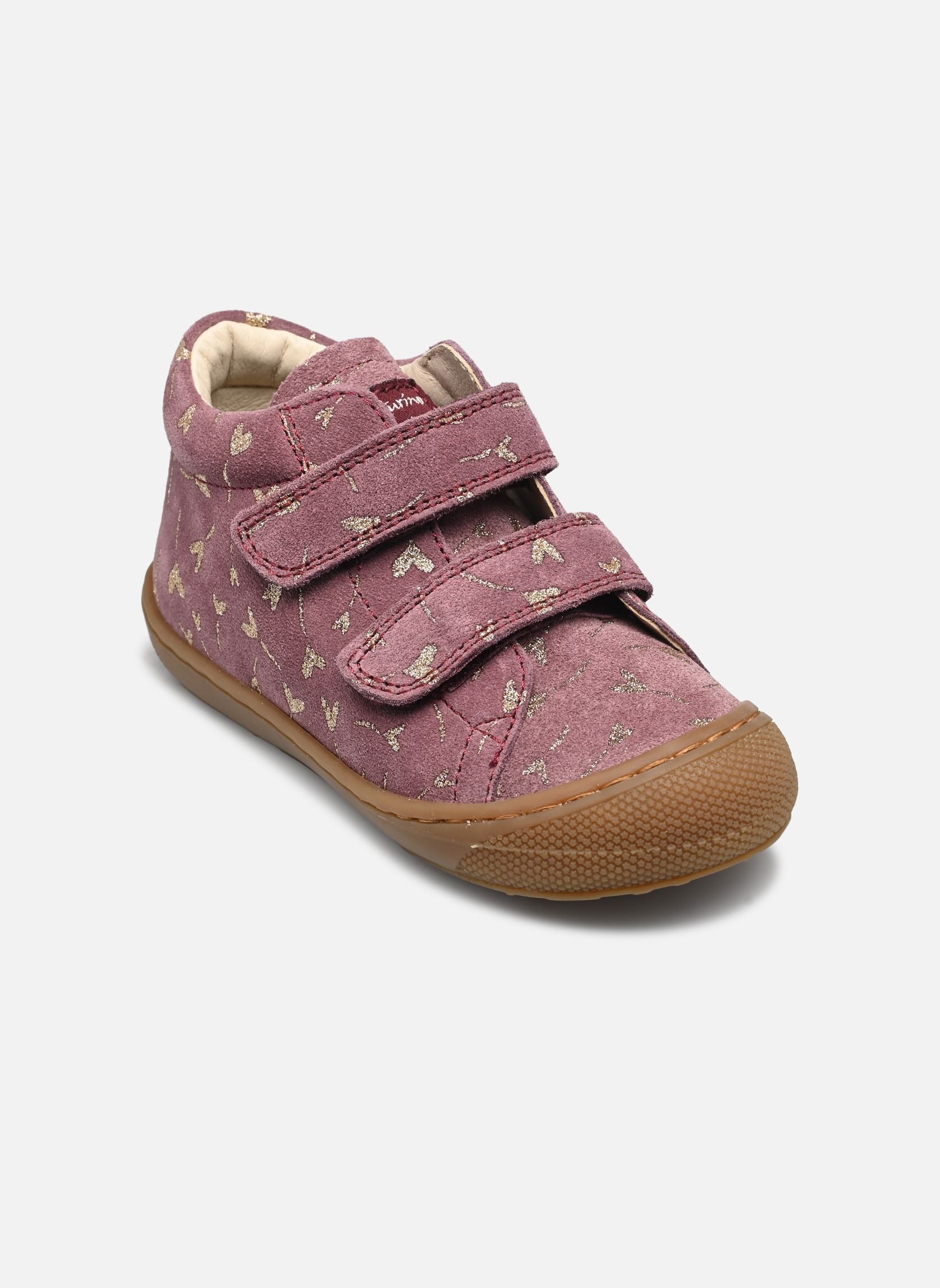 Chaussures premiers pas Cocoon VL fille violet Naturino Chaussures premiers pas Cocoon VL fille violet Suede Pr.Glitter Flower Heart
