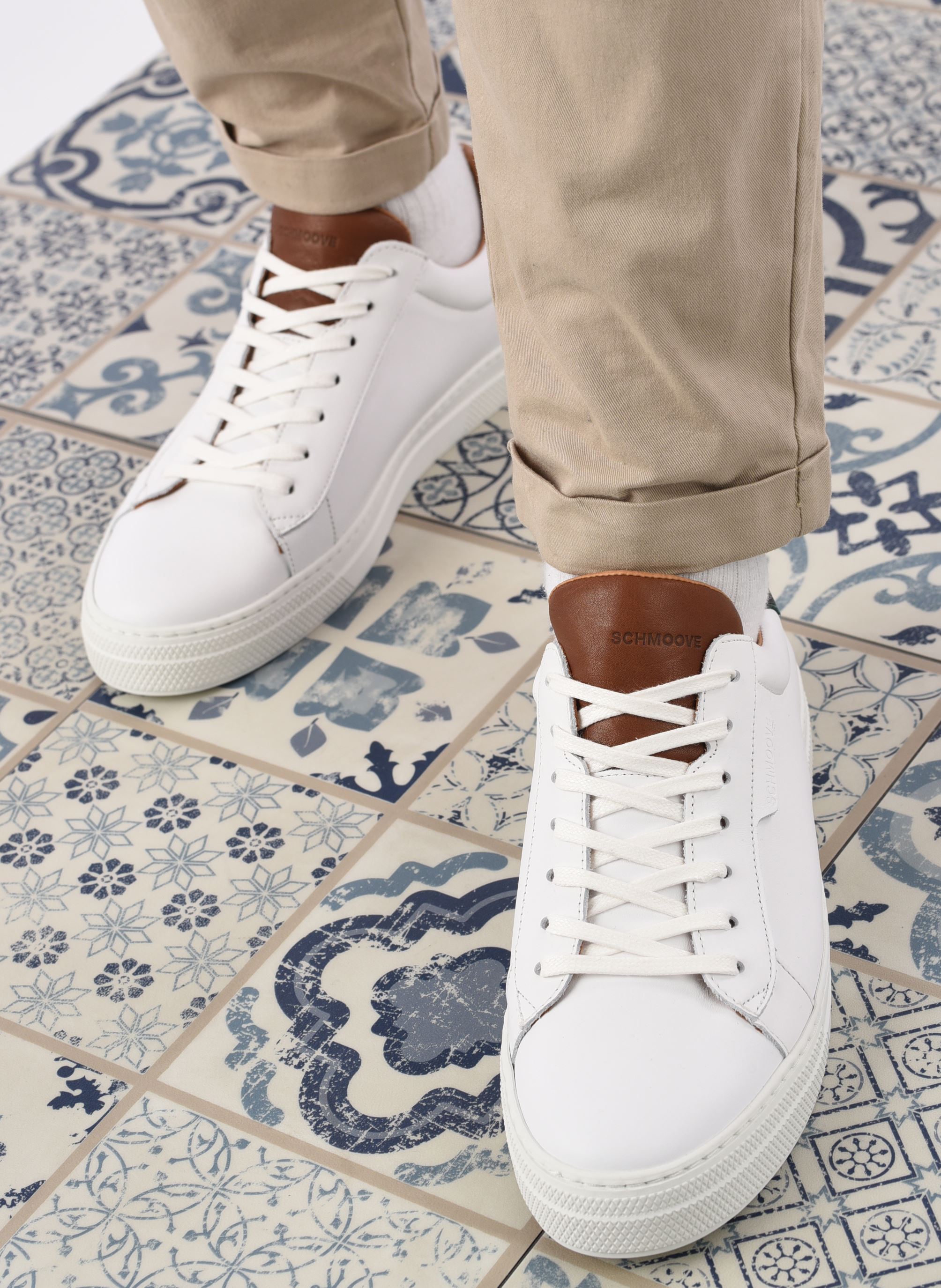 Niedrige Sneaker Spark Clay herren weiß Schmoove Niedrige Sneaker Spark Clay herren weiß WHITE/COGNAC/CEDRE SOLE WHITE