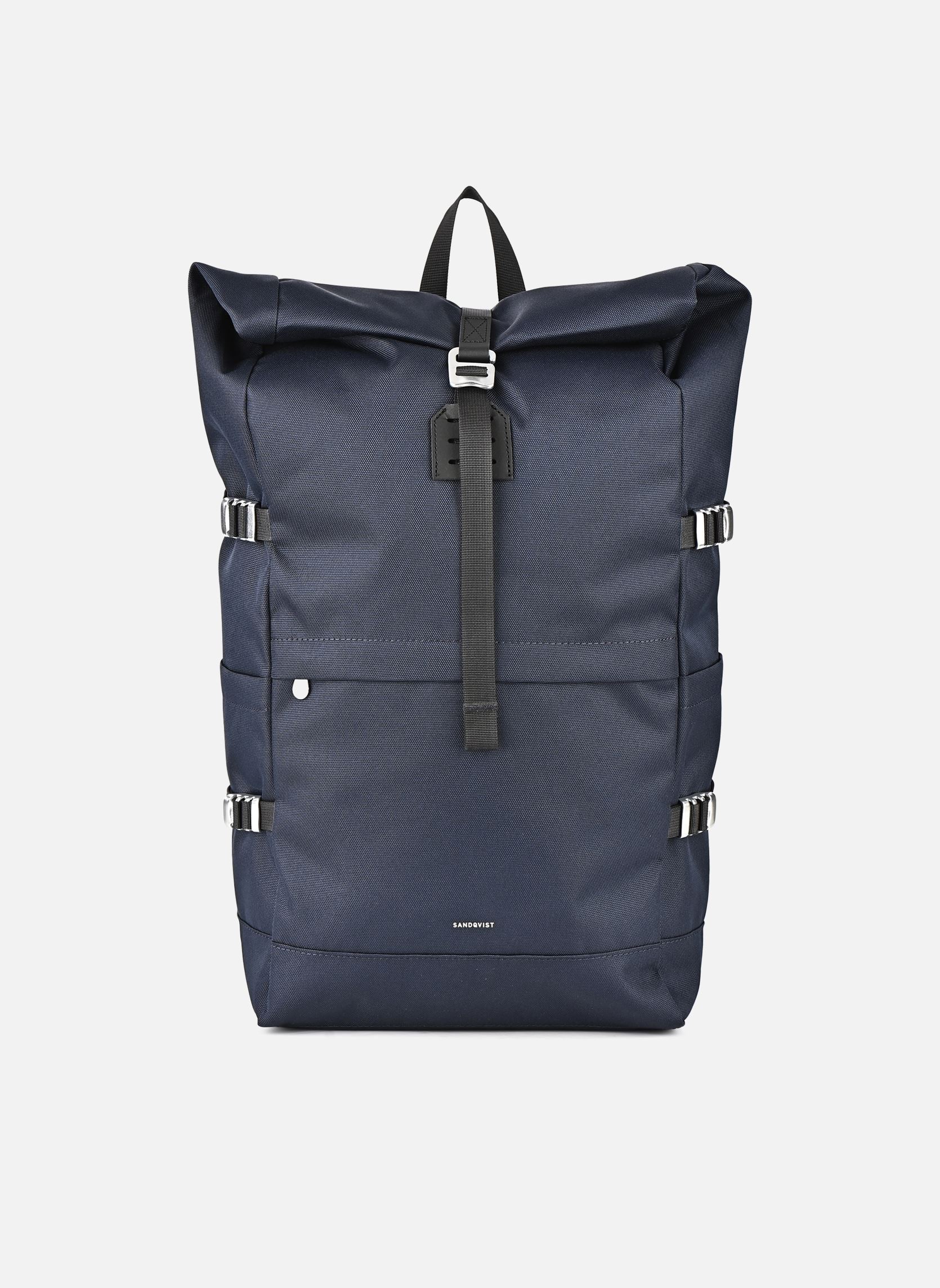 Rugtassen Icon Rolltop Backpack L blauw SANDQVIST Rugtassen Icon Rolltop Backpack L blauw Navy with black leather