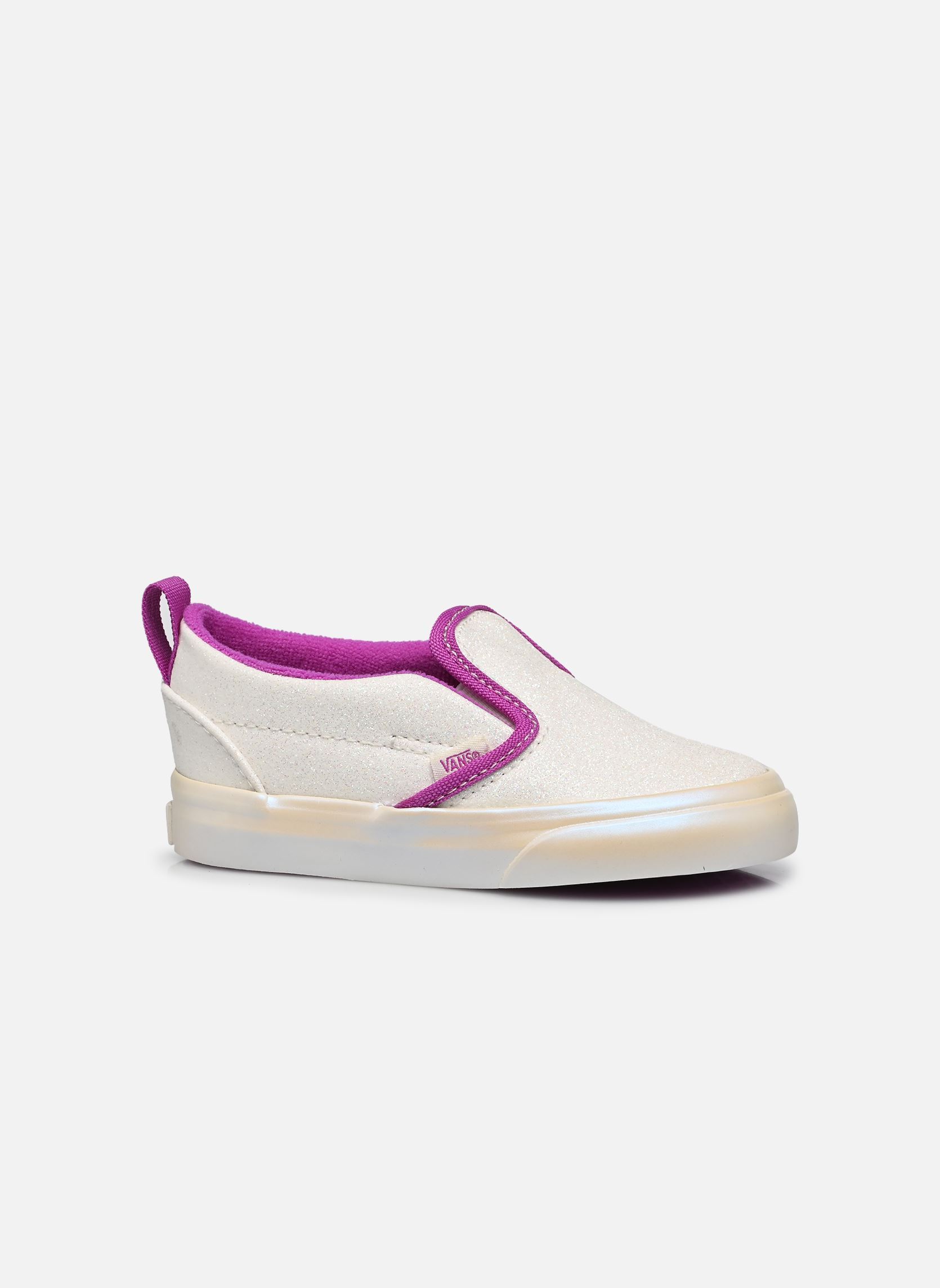 Baskets Slip-On V fille blanc Vans Baskets Slip-On V fille blanc WHP - GLITTER PEARL WHITE/PUR