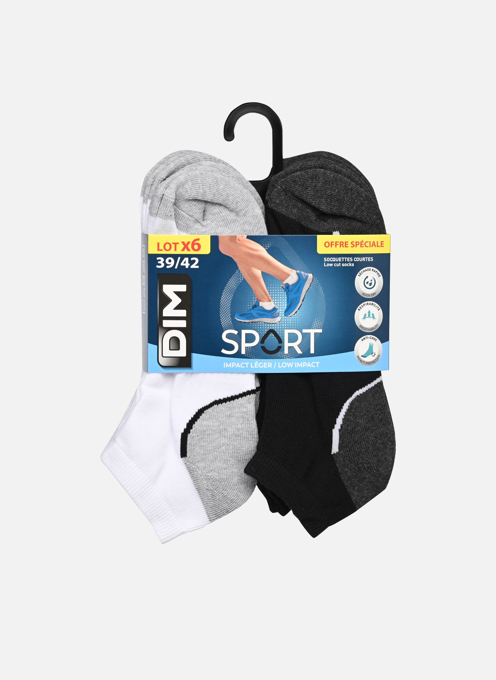 Chaussettes et collants Dim Sport Impact Léger Socquettes Courtes Homme X6 pour Homme