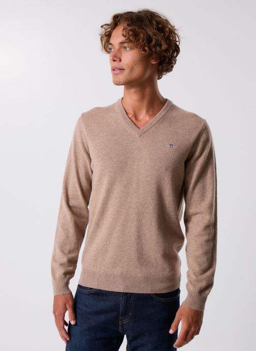 GANT Pulls Superfine Lambswool V-Neck homme beige