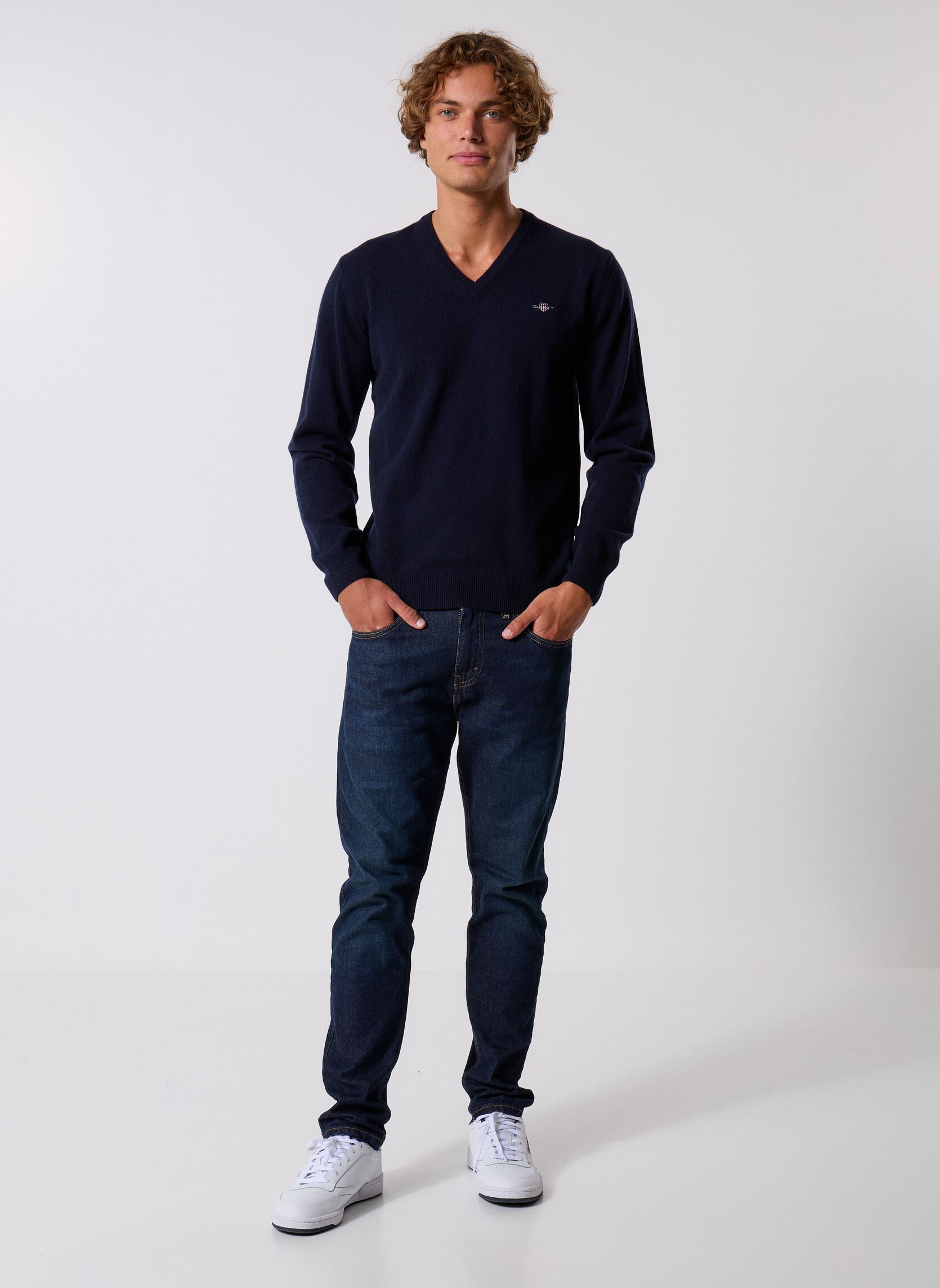 Truien Superfine Lambswool V-Neck heren blauw GANT Truien Superfine Lambswool V-Neck heren blauw MARINE