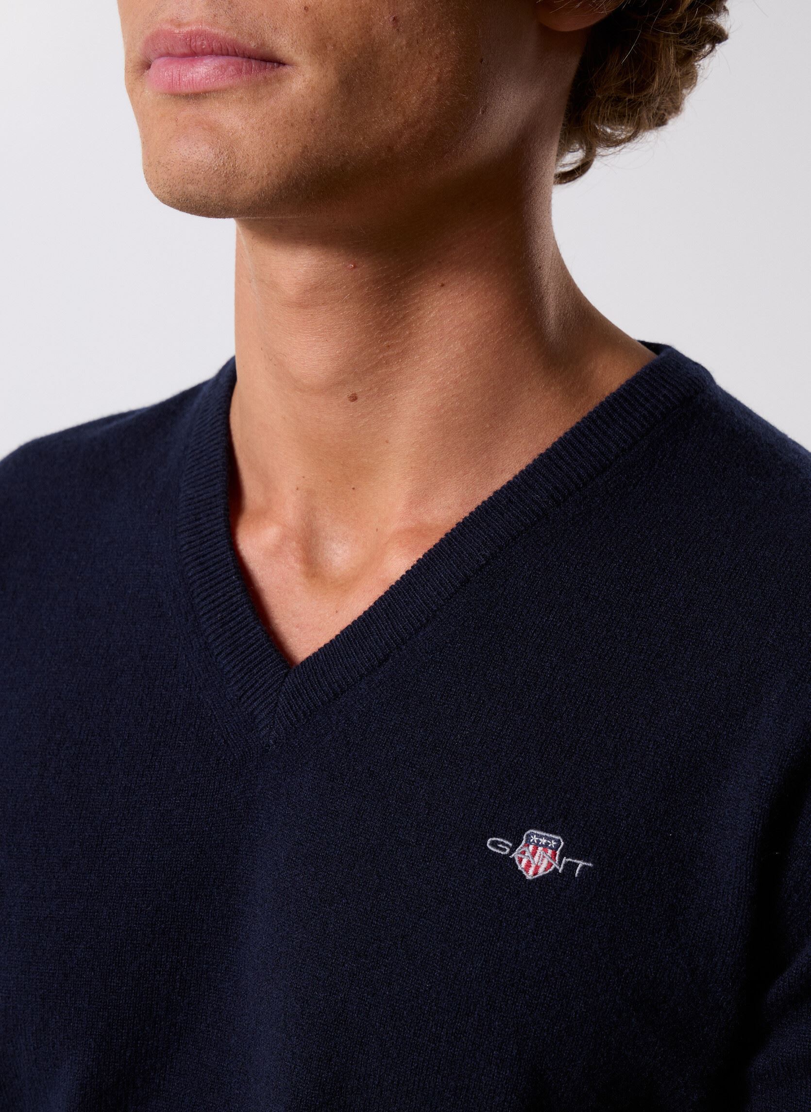 Truien Superfine Lambswool V-Neck heren blauw GANT Truien Superfine Lambswool V-Neck heren blauw MARINE