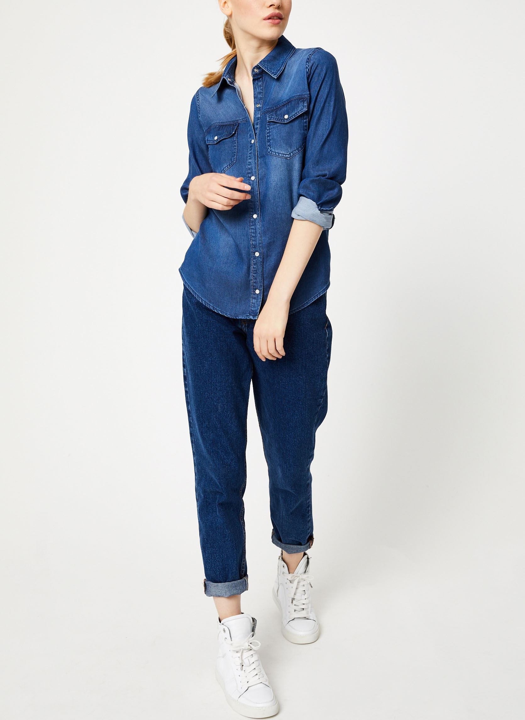 Chemises Vibista Denim Shirt femme bleu Vila Chemises Vibista Denim Shirt femme bleu Dark Blue Denim