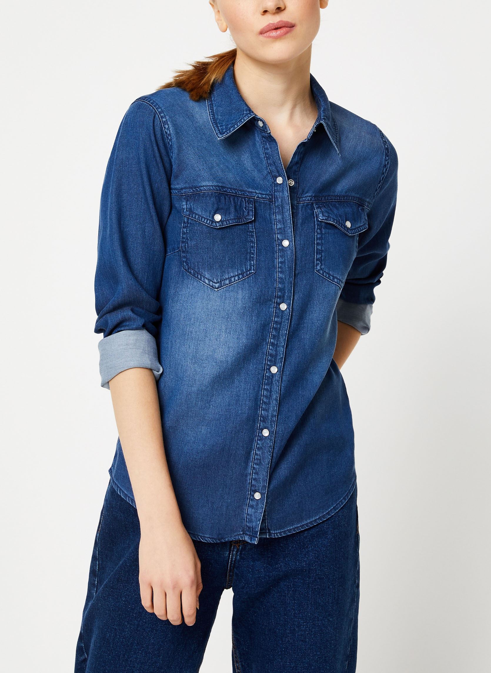 Chemises Vibista Denim Shirt femme bleu Vila Chemises Vibista Denim Shirt femme bleu Dark Blue Denim