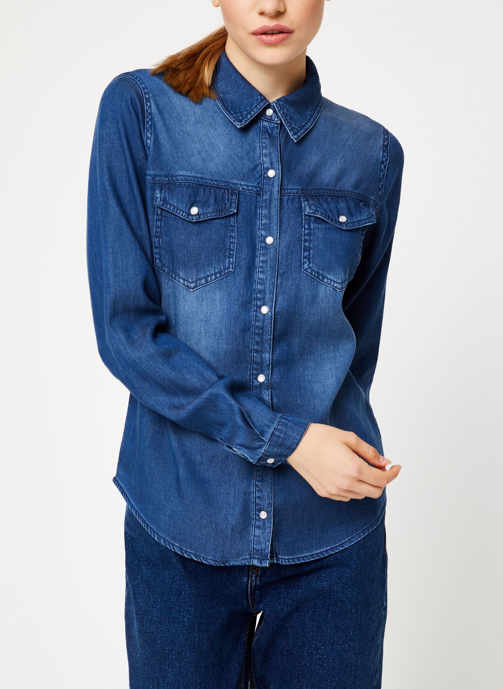 Chemises Vibista Denim Shirt femme bleu Vila Chemises Vibista Denim Shirt femme bleu Dark Blue Denim