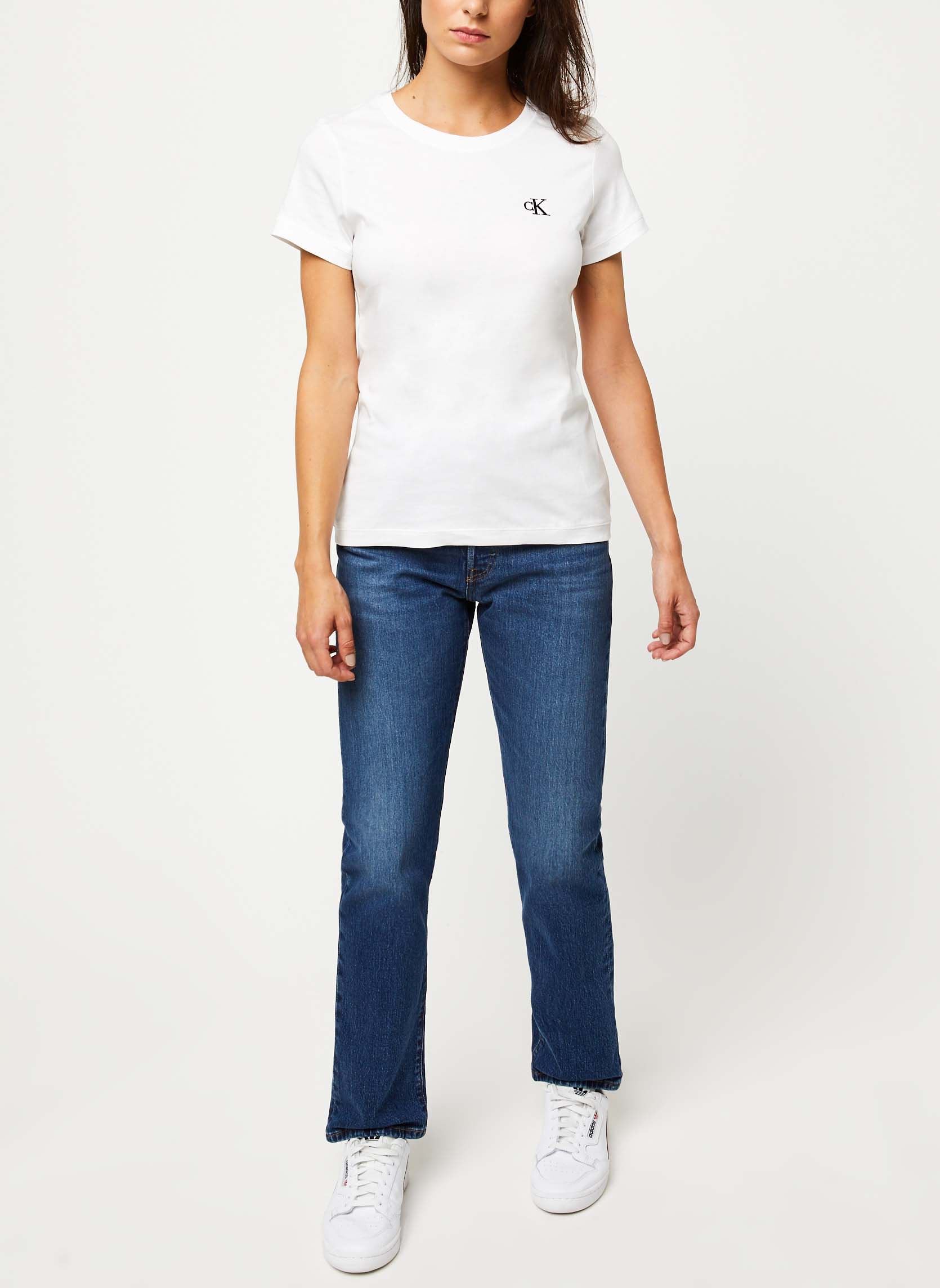 Tee-shirts CK Embroidery Slim Tee femme blanc Calvin Klein Jeans Tee-shirts CK Embroidery Slim Tee femme blanc BRIGHT WHITE W