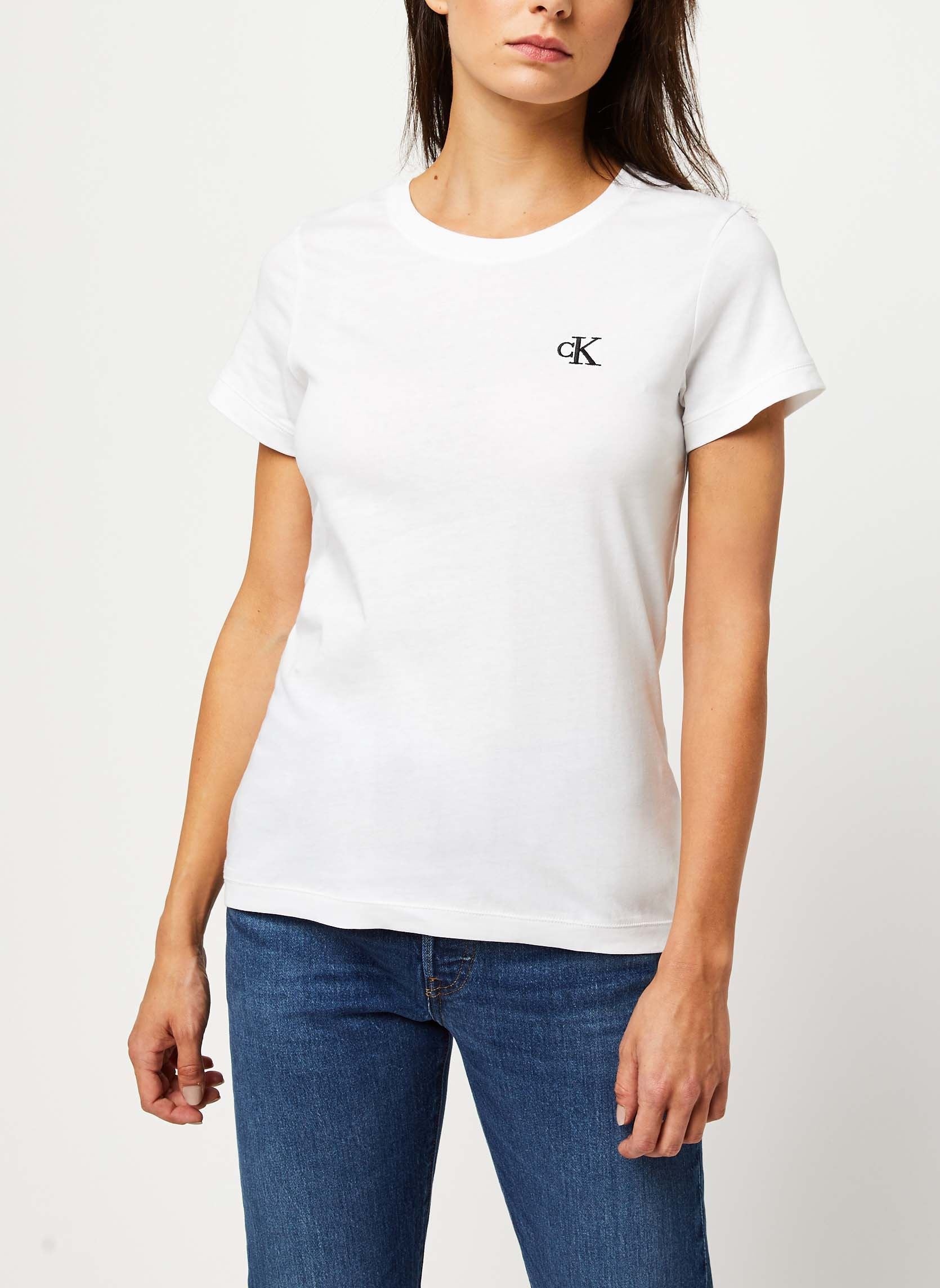 Tee-shirts CK Embroidery Slim Tee femme blanc Calvin Klein Jeans Tee-shirts CK Embroidery Slim Tee femme blanc BRIGHT WHITE W
