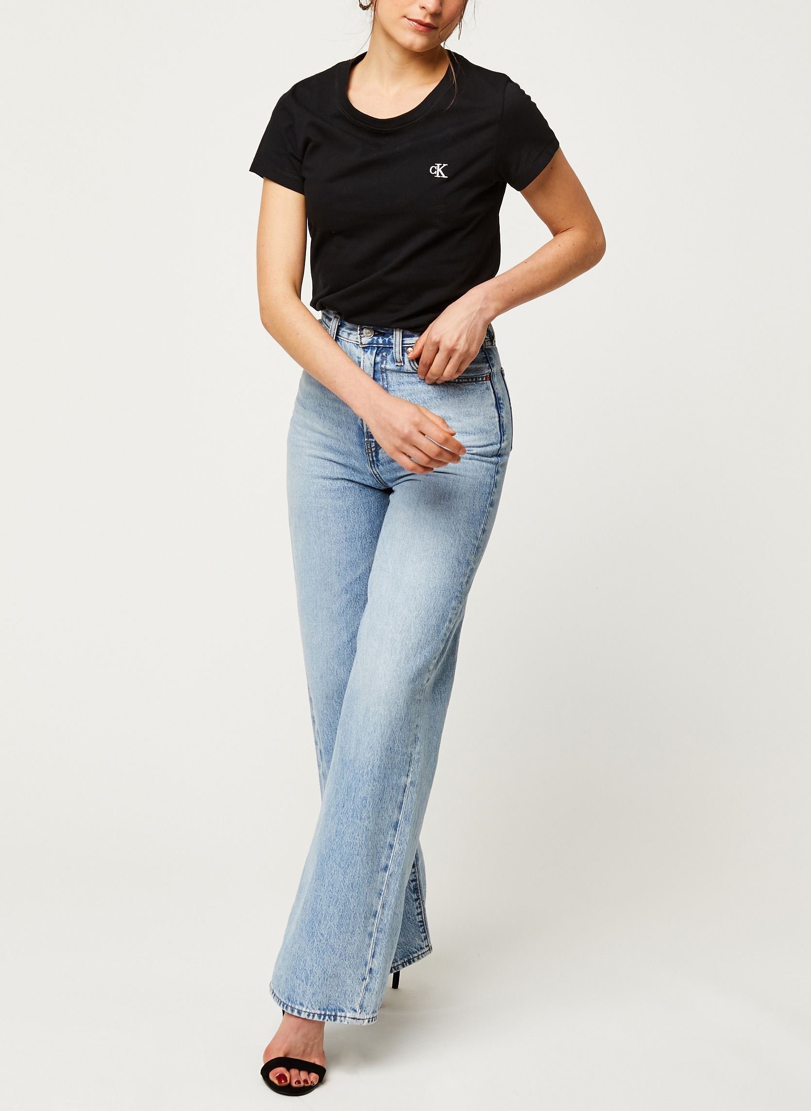 Tee-shirts CK Embroidery Slim Tee femme noir Calvin Klein Jeans Tee-shirts CK Embroidery Slim Tee femme noir CK BLACK