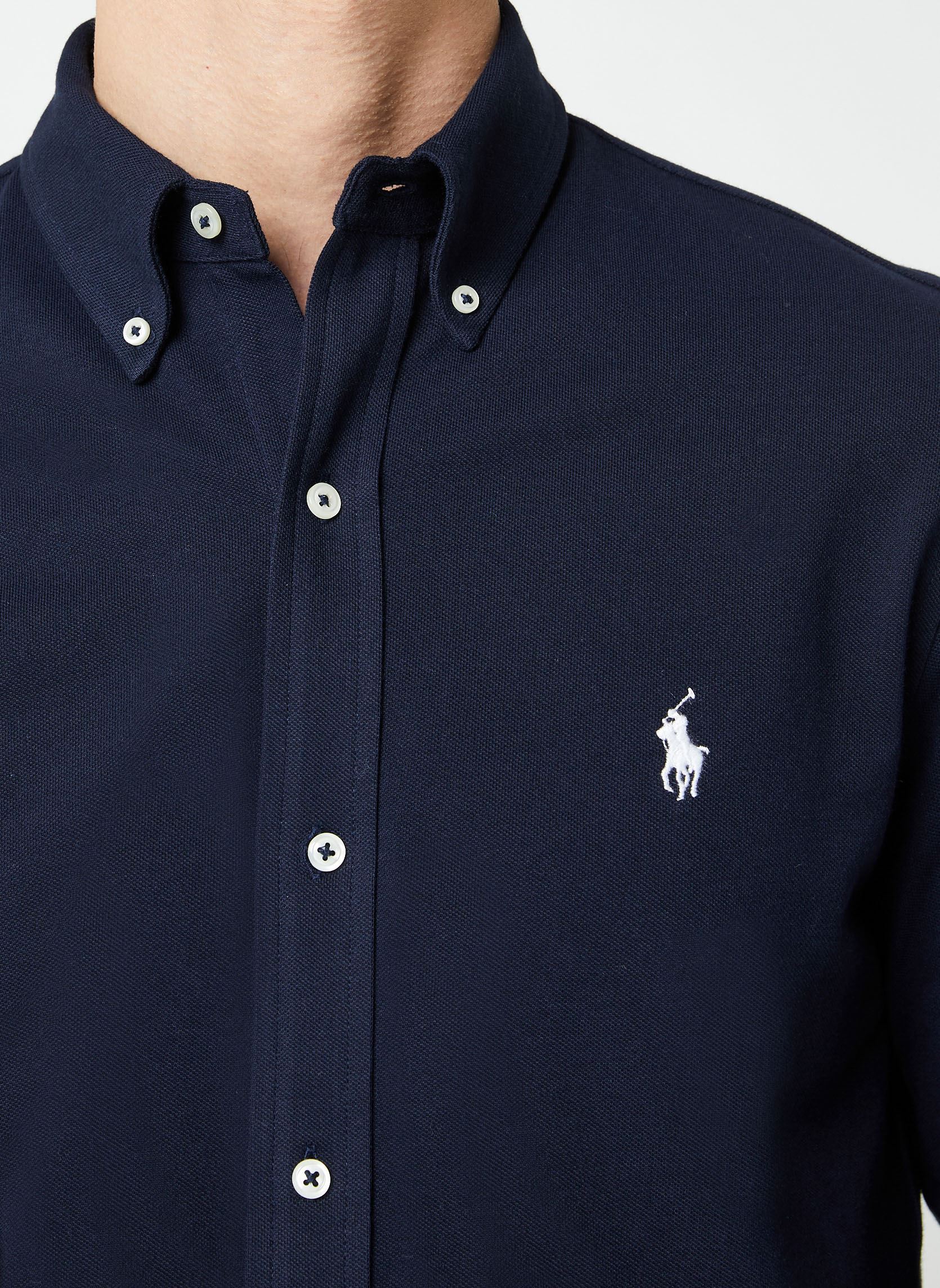 Chemises Chemise ultra-légère en coton piqué homme bleu Polo Ralph Lauren Chemises Chemise ultra-légère en coton piqué homme bleu AVIATOR NAVY