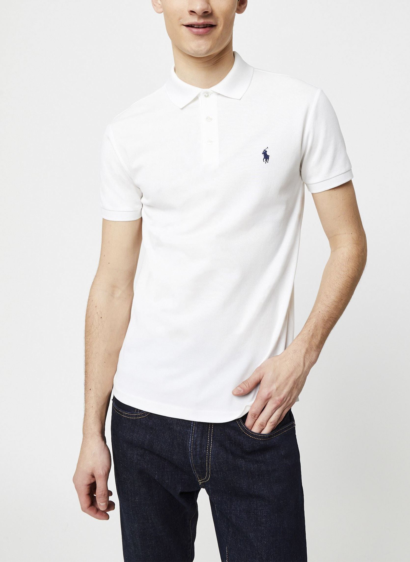 Polos Polo Cintré En Coton Piqué Stretch 71054 homme blanc Polo Ralph Lauren Polos Polo Cintré En Coton Piqué Stretch 71054 homme blanc White