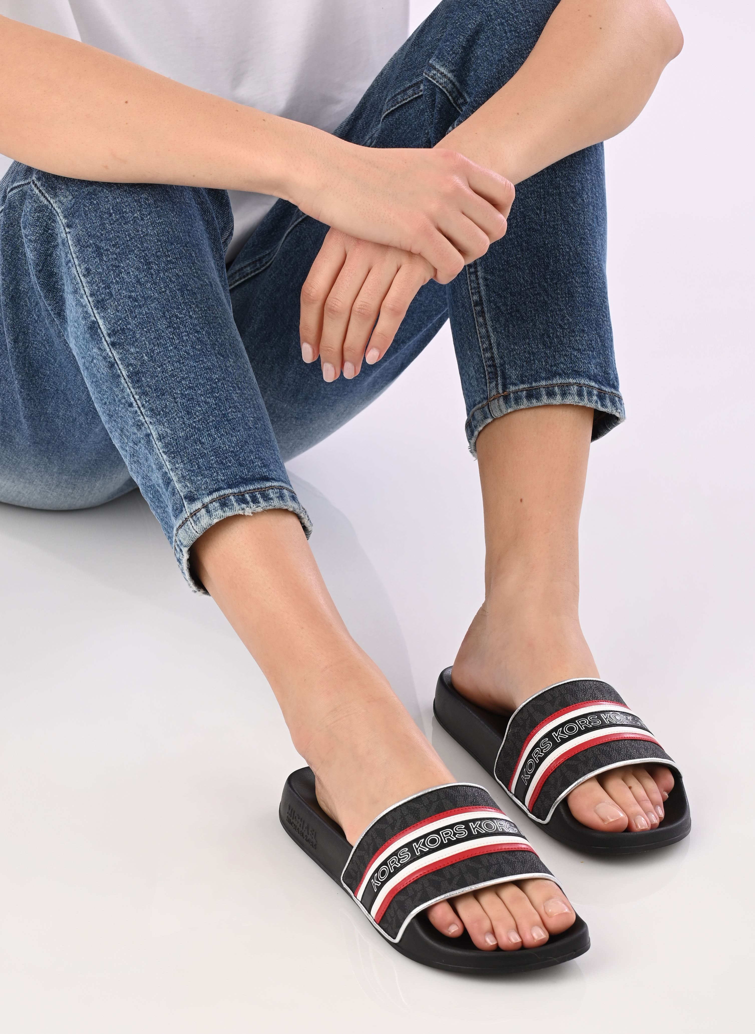 Pantoletten GILMORE SLIDE damen schwarz Michael Michael Kors Pantoletten GILMORE SLIDE damen schwarz BLK/CRIMSON