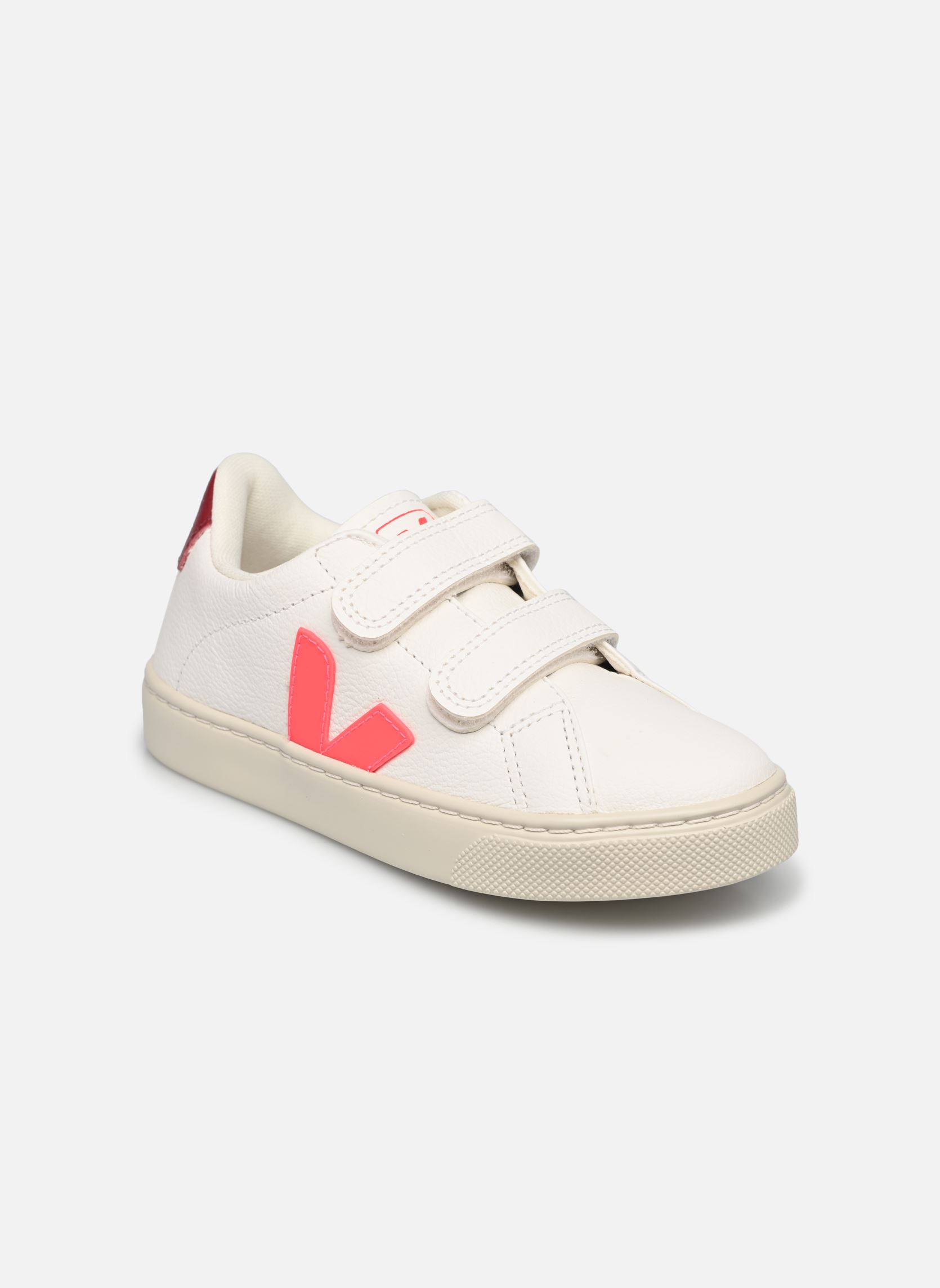 Baskets basses Small Esplar Velcro Leather fille blanc Veja Baskets basses Small Esplar Velcro Leather fille blanc EXTRA-WHITE_ROSE-FLUO_MARSALA