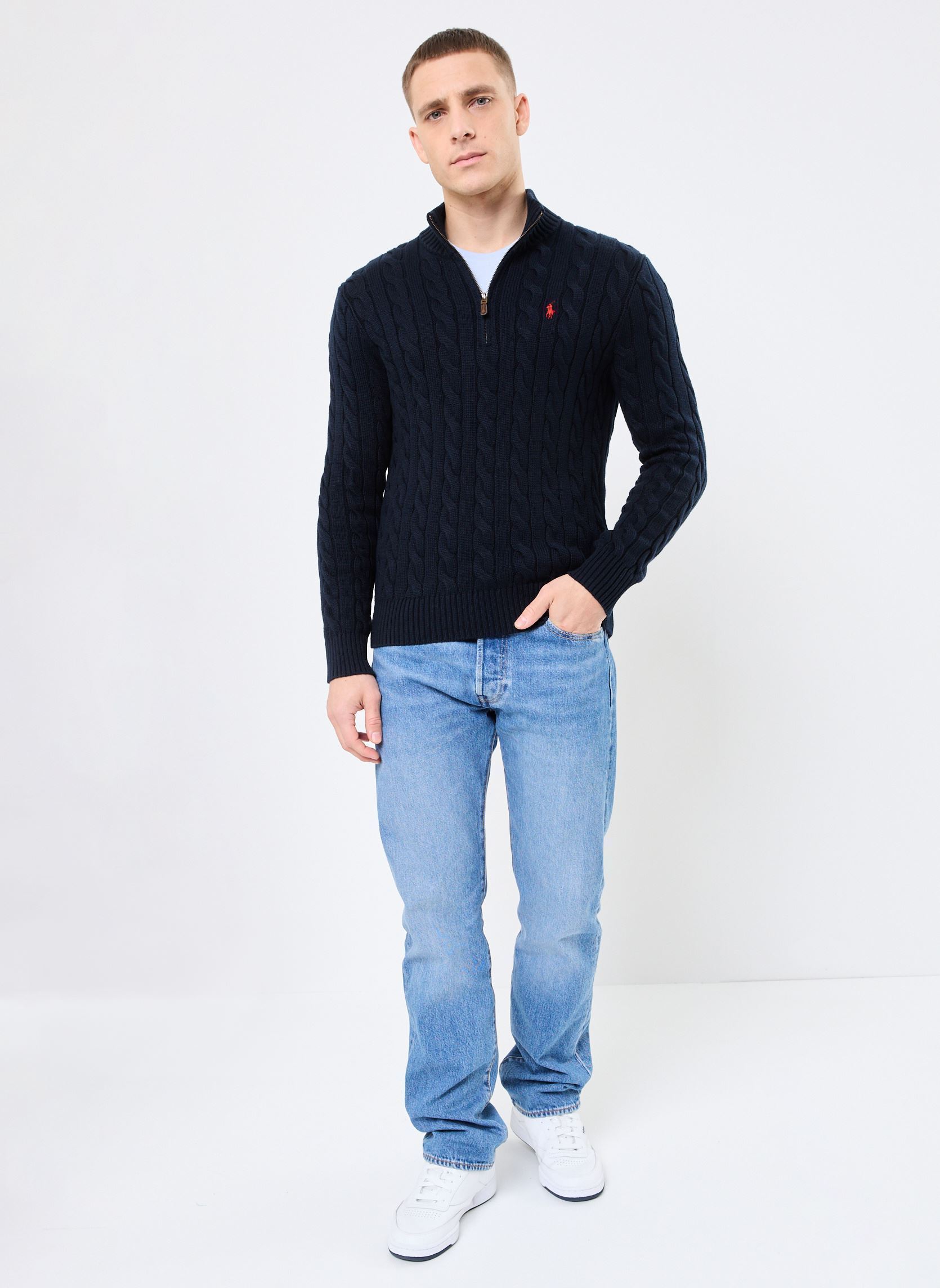 Pulls Pull torsadé en coton 710810841 homme bleu Polo Ralph Lauren Pulls Pull torsadé en coton 710810841 homme bleu HUNTER NAVY