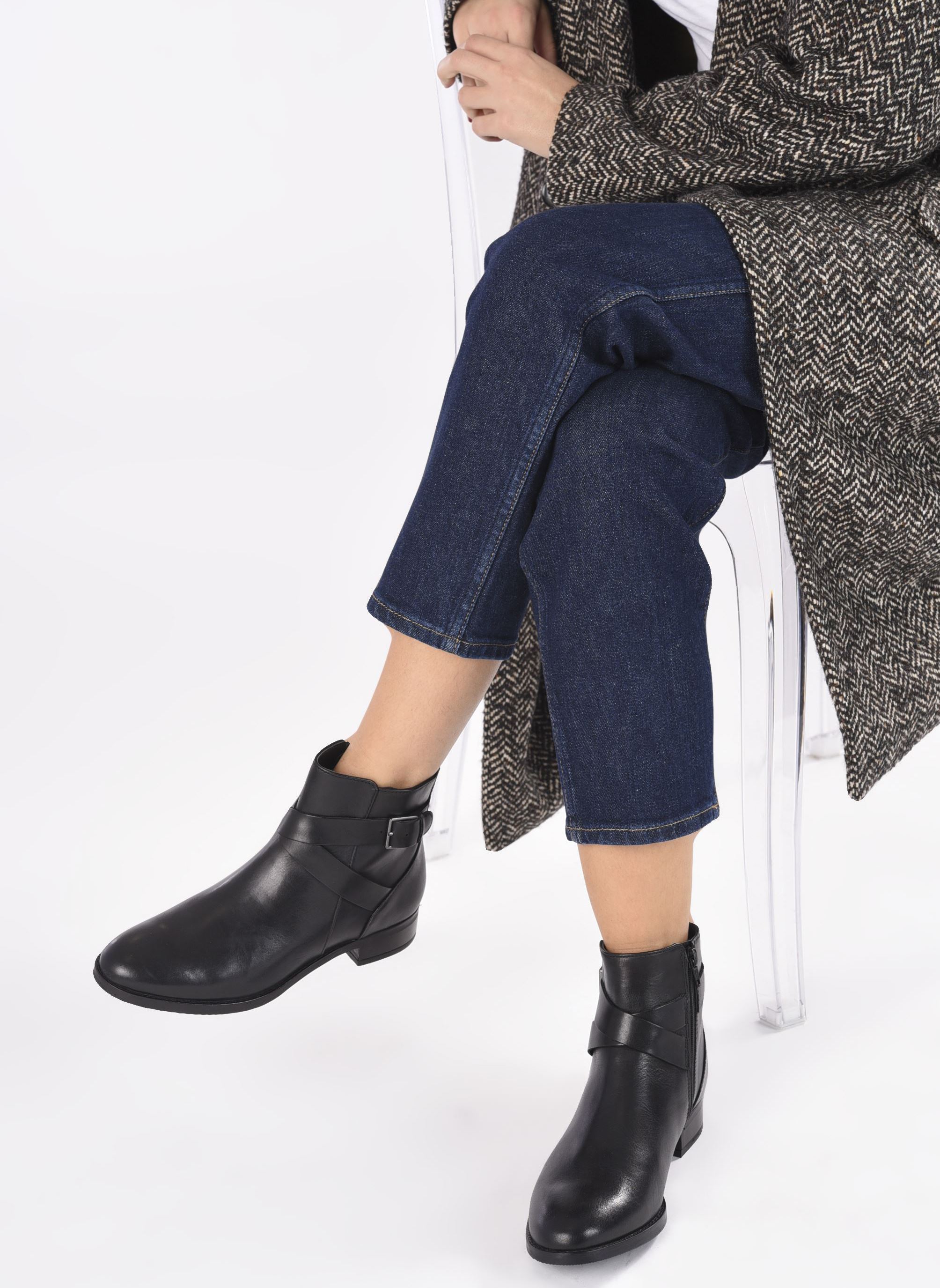 Niedrige Ankle Boots Hamble Buckle damen schwarz Clarks Niedrige Ankle Boots Hamble Buckle damen schwarz BLACK LEATHER