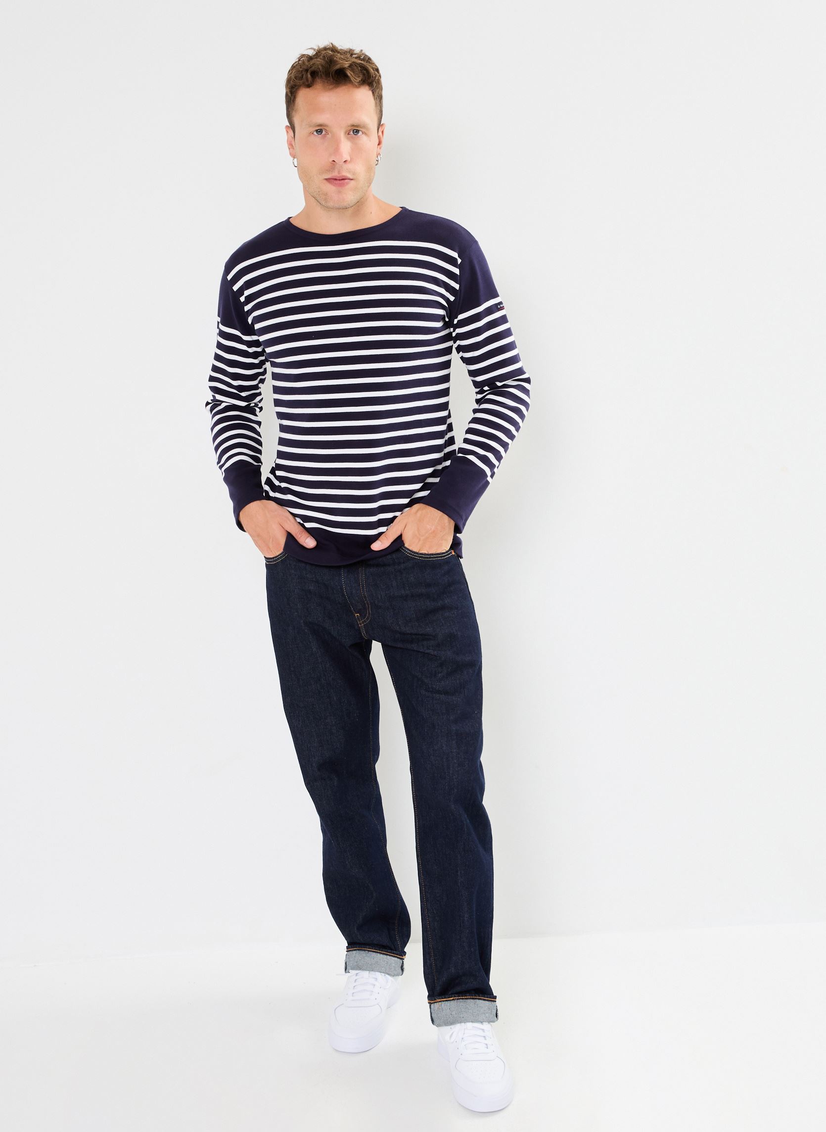 Marinière Armor Lux Amiral Homme – Manches Longues, Col Ras Du Cou, Empiècement Uni, Qualité Bretonne
