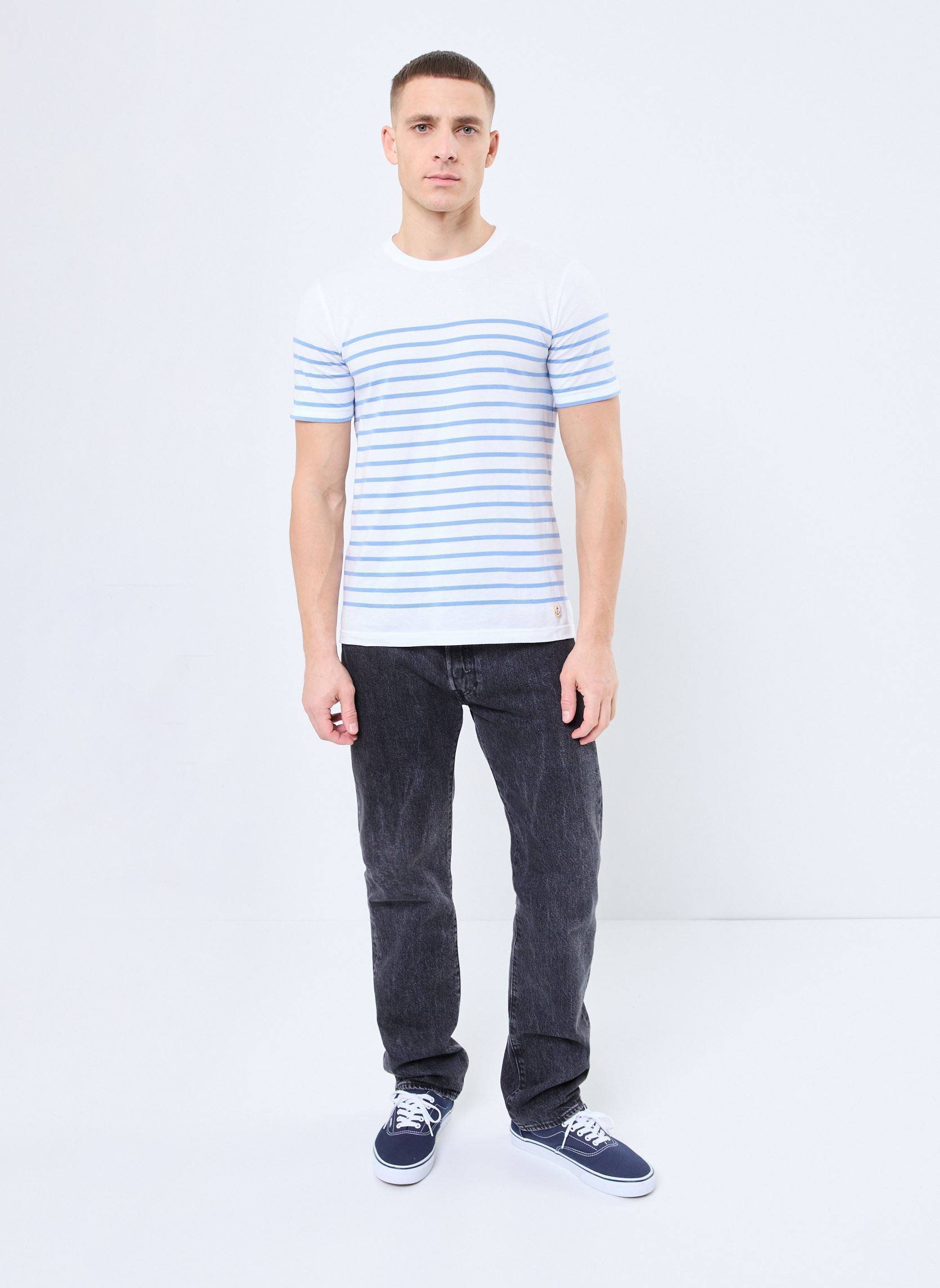 T-shirts Marinière ''Etel'' Homme heren wit Armor Lux T-shirts Marinière ''Etel'' Homme heren wit Blanc Flax Blue