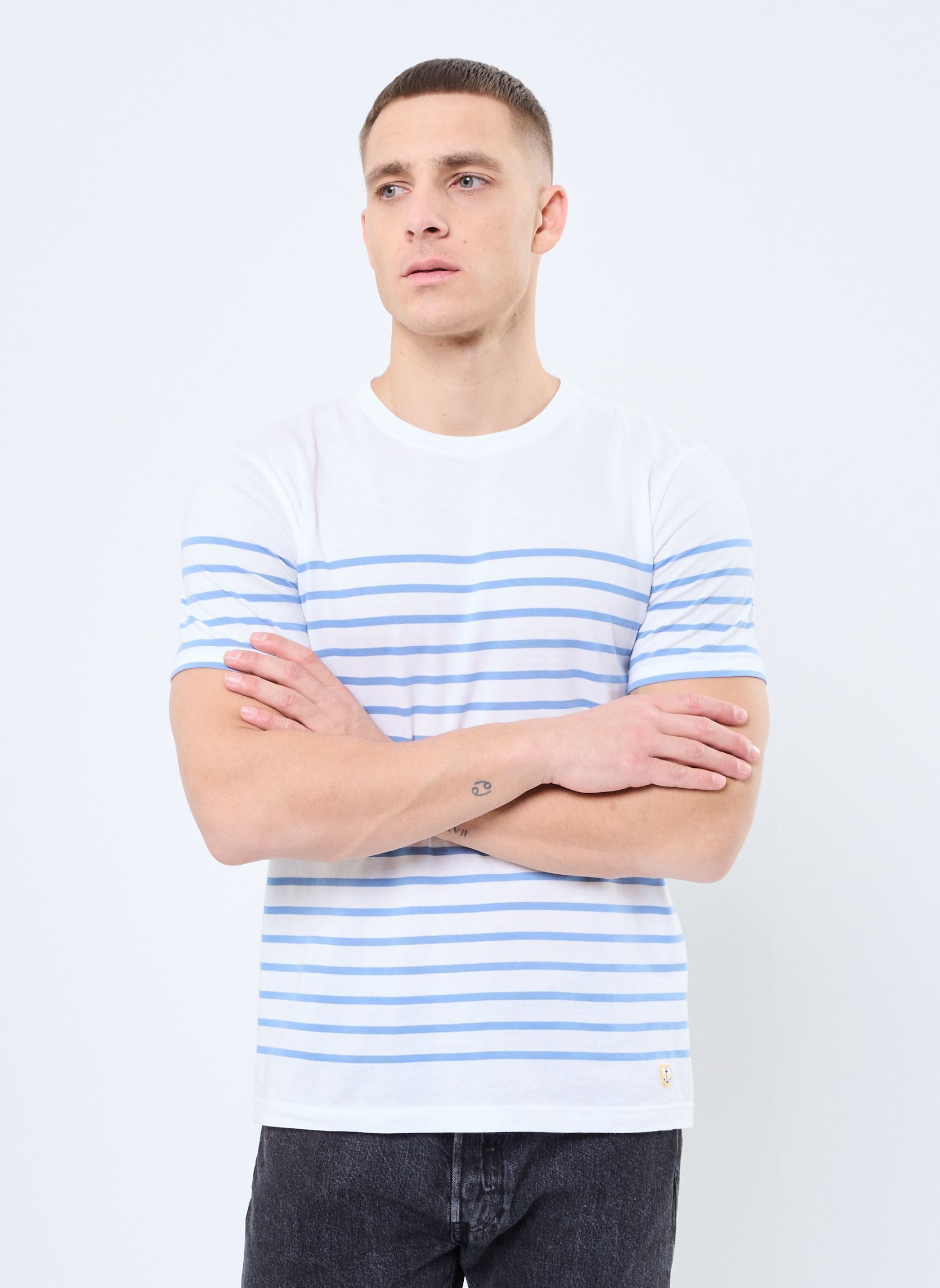 T-shirts Marinière ''Etel'' Homme heren wit Armor Lux T-shirts Marinière ''Etel'' Homme heren wit Blanc Flax Blue