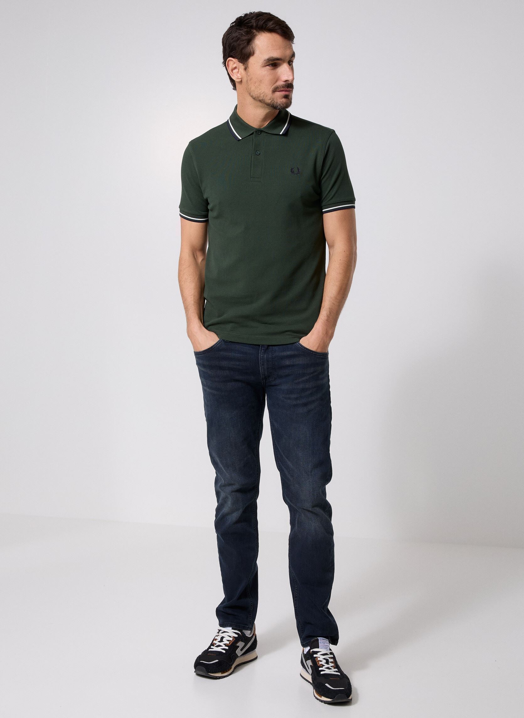 Polos Twin Tipped Fred Perry Shirt homme vert Fred Perry Polos Twin Tipped Fred Perry Shirt homme vert CRTGRN/SNWT/NVY