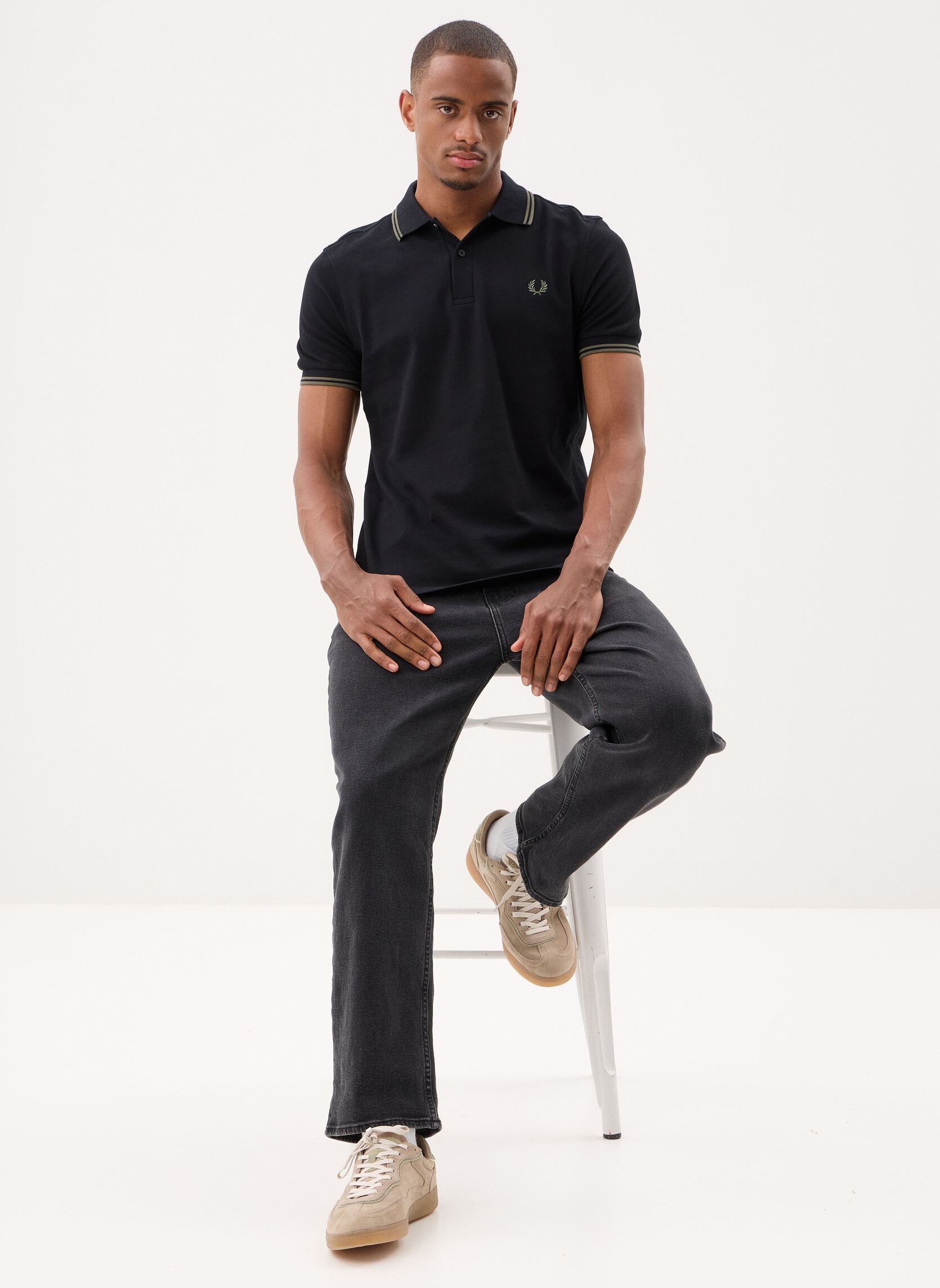 Polos Twin Tipped Fred Perry Shirt homme noir Fred Perry Polos Twin Tipped Fred Perry Shirt homme noir BLACK/FIELDGREEN