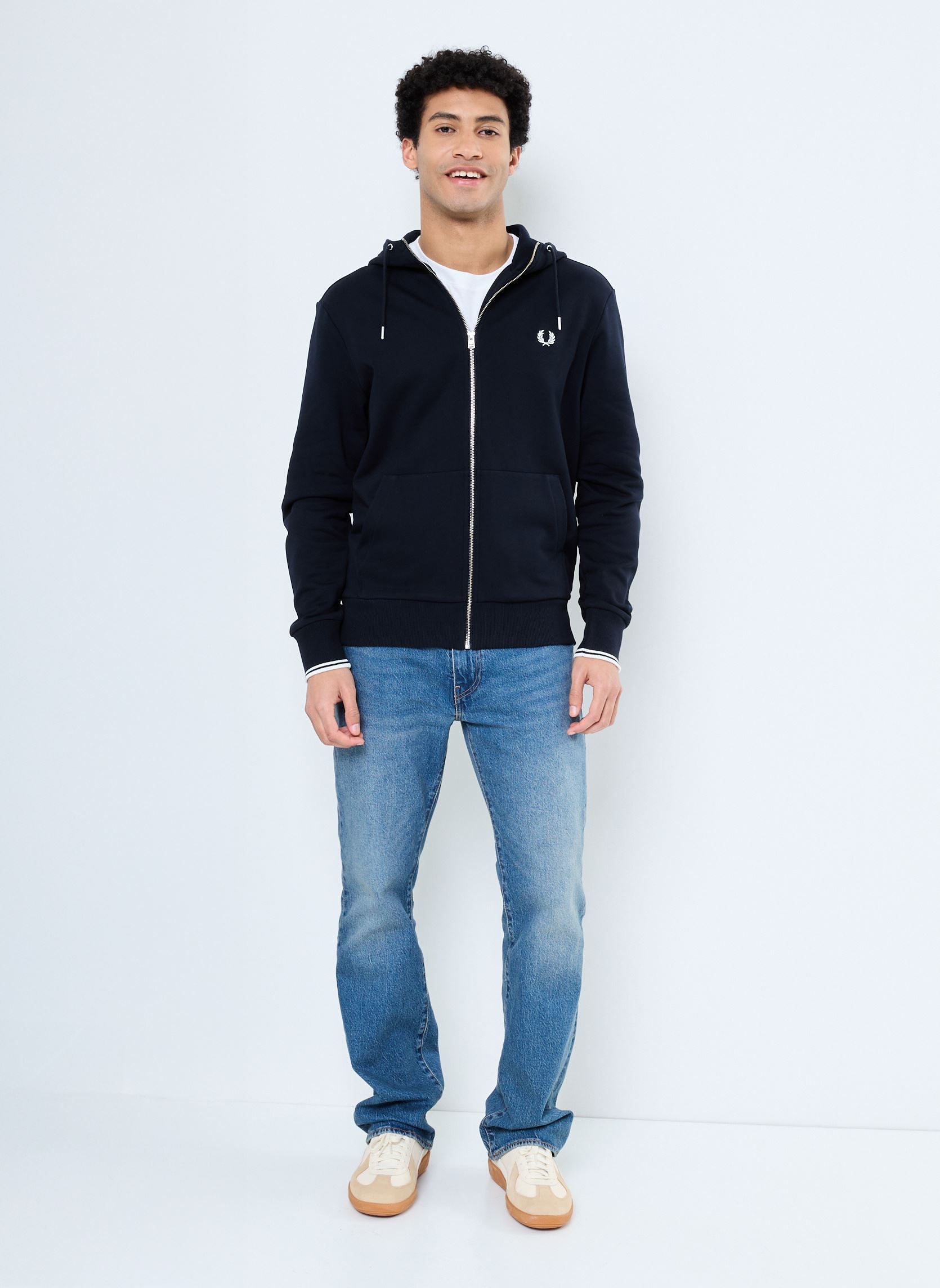 Sweats zippés Hooded Zip Through Sweatshirt homme bleu Fred Perry Sweats zippés Hooded Zip Through Sweatshirt homme bleu 795-NAVY