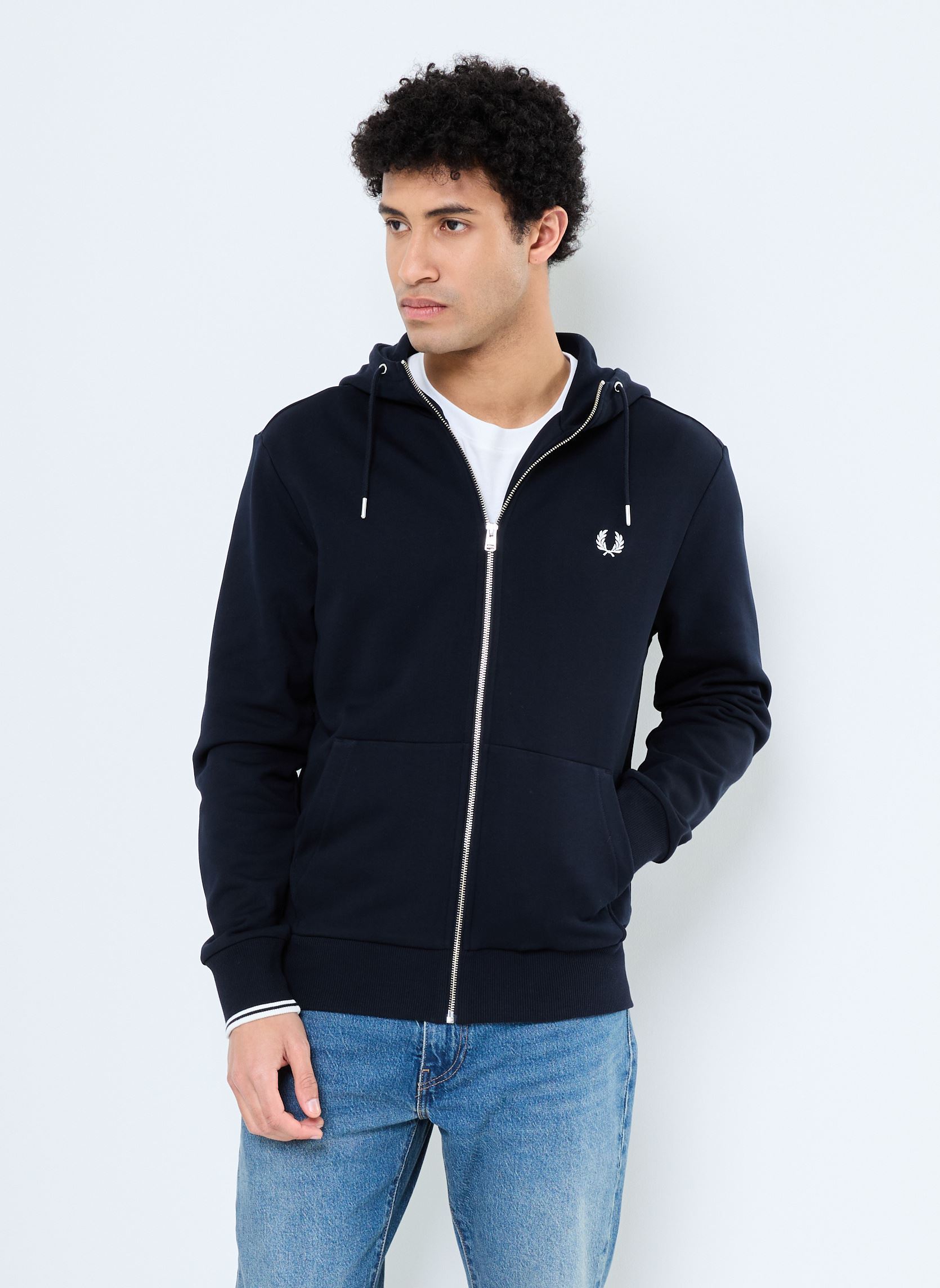 Sweats zippés Hooded Zip Through Sweatshirt homme bleu Fred Perry Sweats zippés Hooded Zip Through Sweatshirt homme bleu 795-NAVY