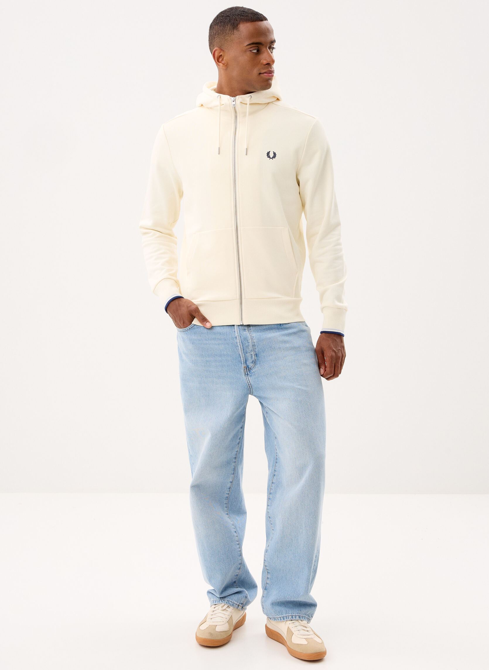 Sweats zippés Hooded Zip Through Sweatshirt homme blanc Fred Perry Sweats zippés Hooded Zip Through Sweatshirt homme blanc ECRU/DUSKY BLUE/FRENCH NA