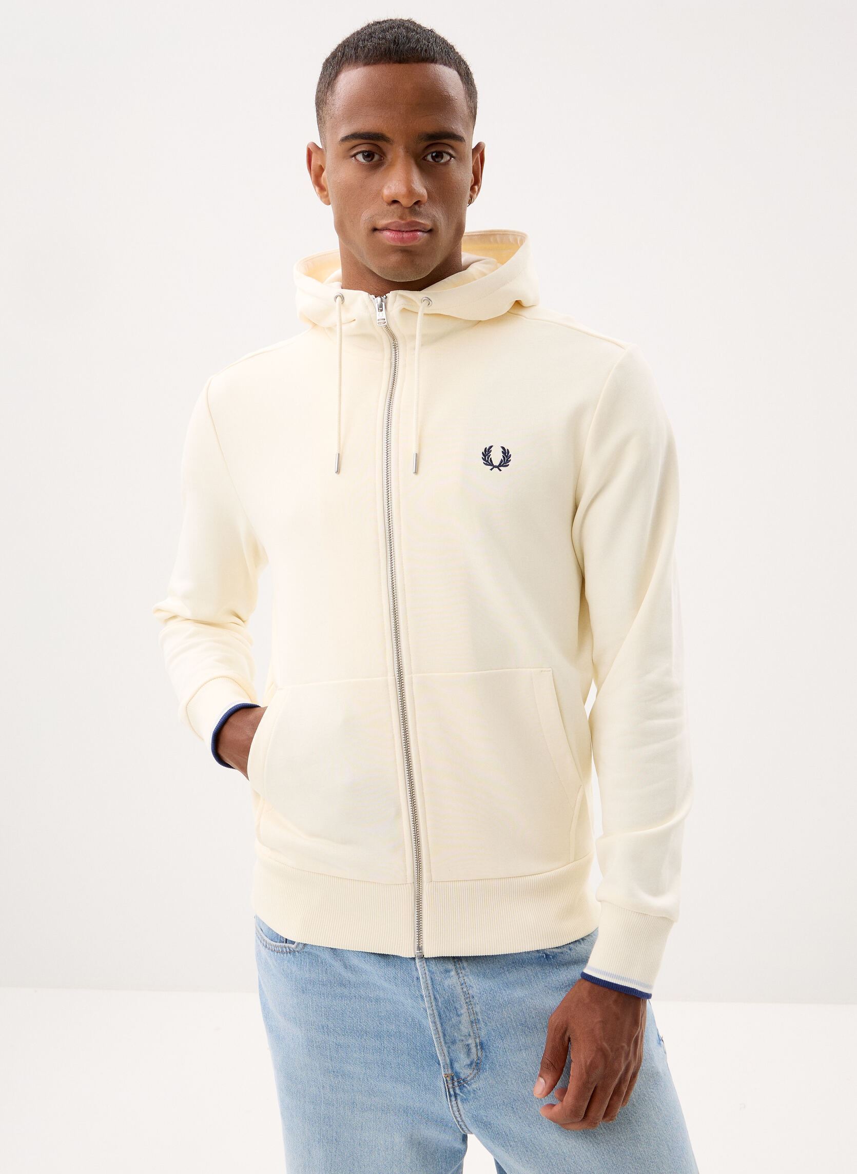 Sweats zippés Hooded Zip Through Sweatshirt homme blanc Fred Perry Sweats zippés Hooded Zip Through Sweatshirt homme blanc ECRU/DUSKY BLUE/FRENCH NA