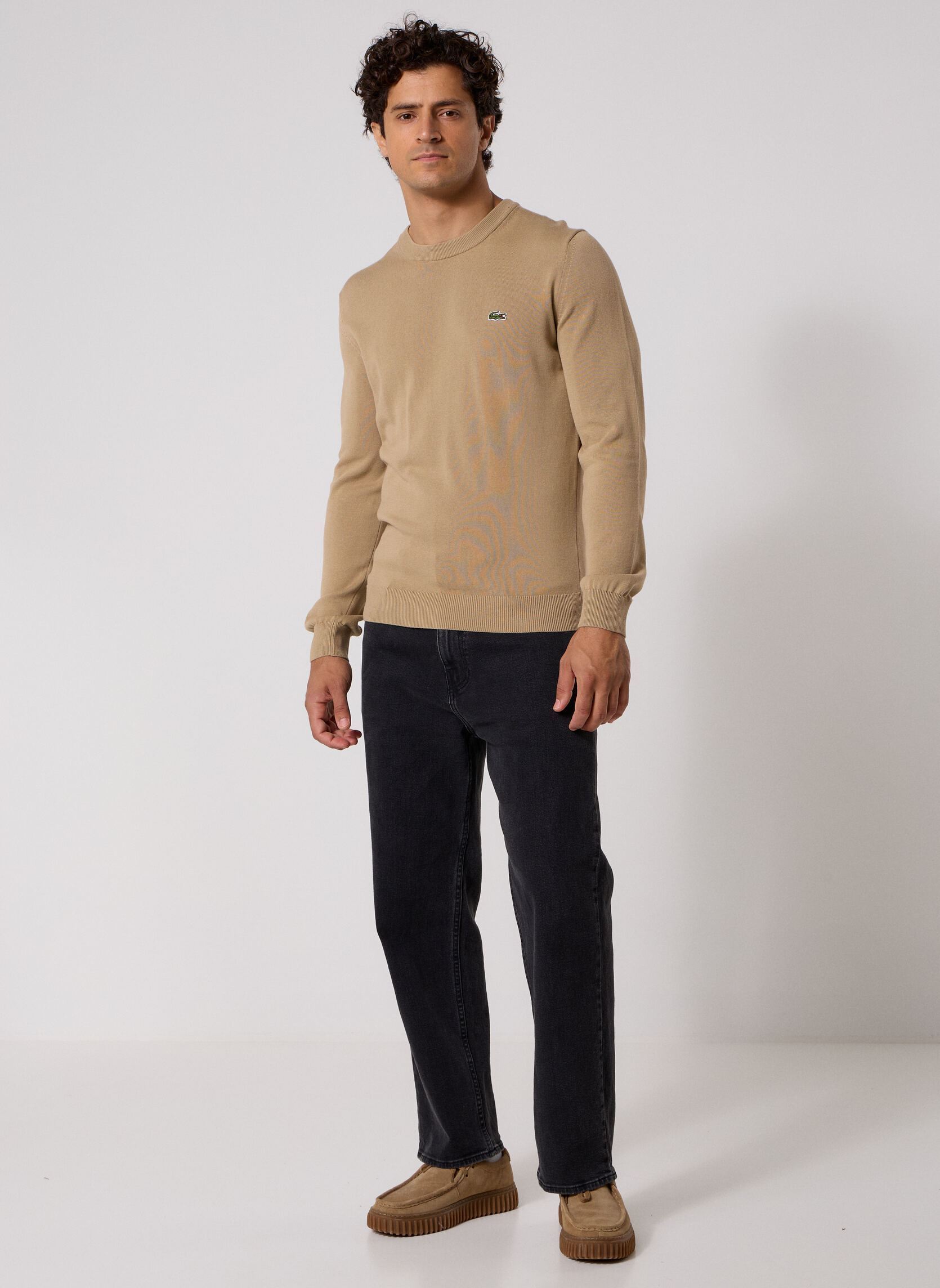 Pulls Pull à col rond en coton homme beige Lacoste Pulls Pull à col rond en coton homme beige COOKIE