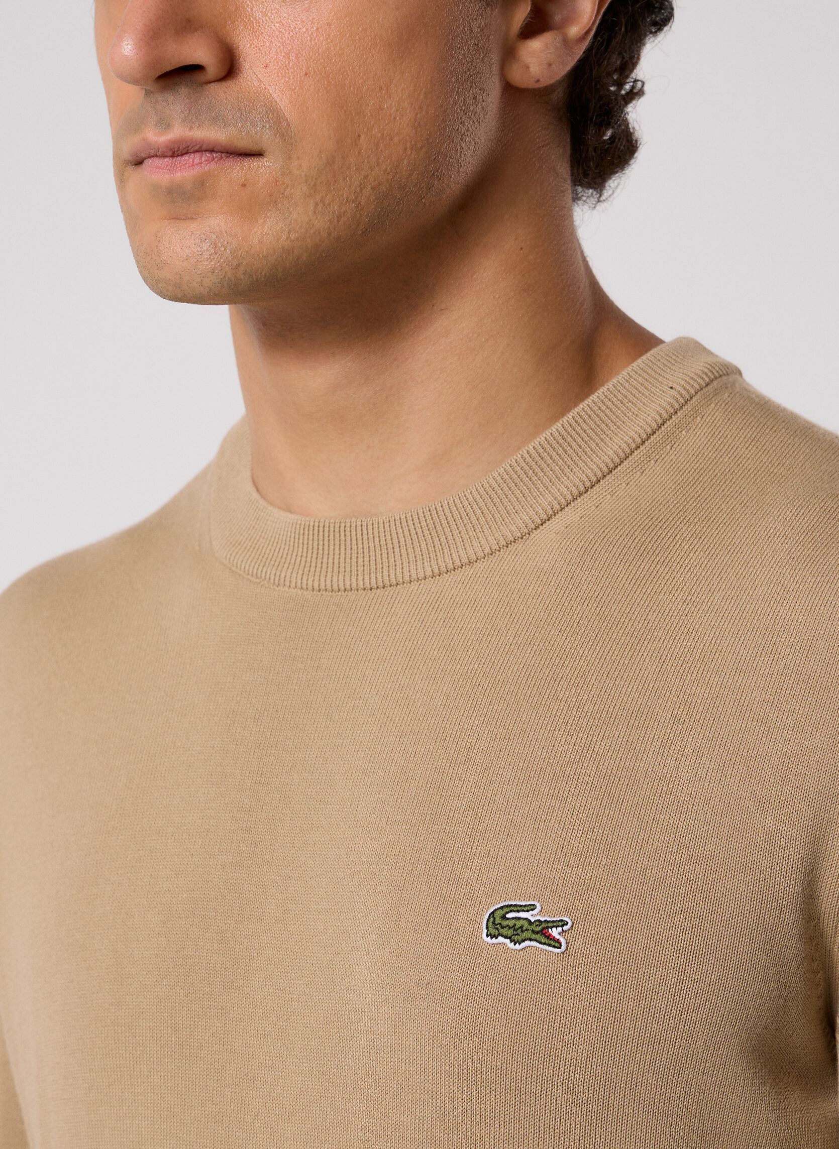 Pulls Pull à col rond en coton homme beige Lacoste Pulls Pull à col rond en coton homme beige COOKIE
