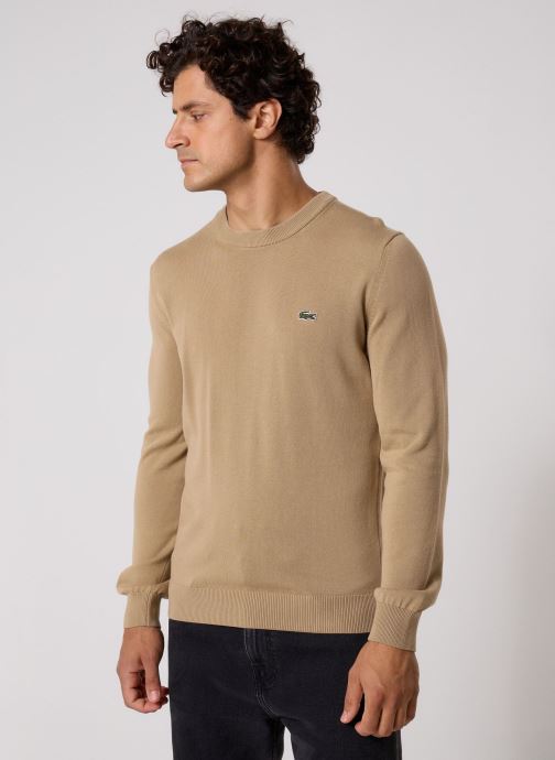 Lacoste Pulls Pull à col rond en coton homme beige