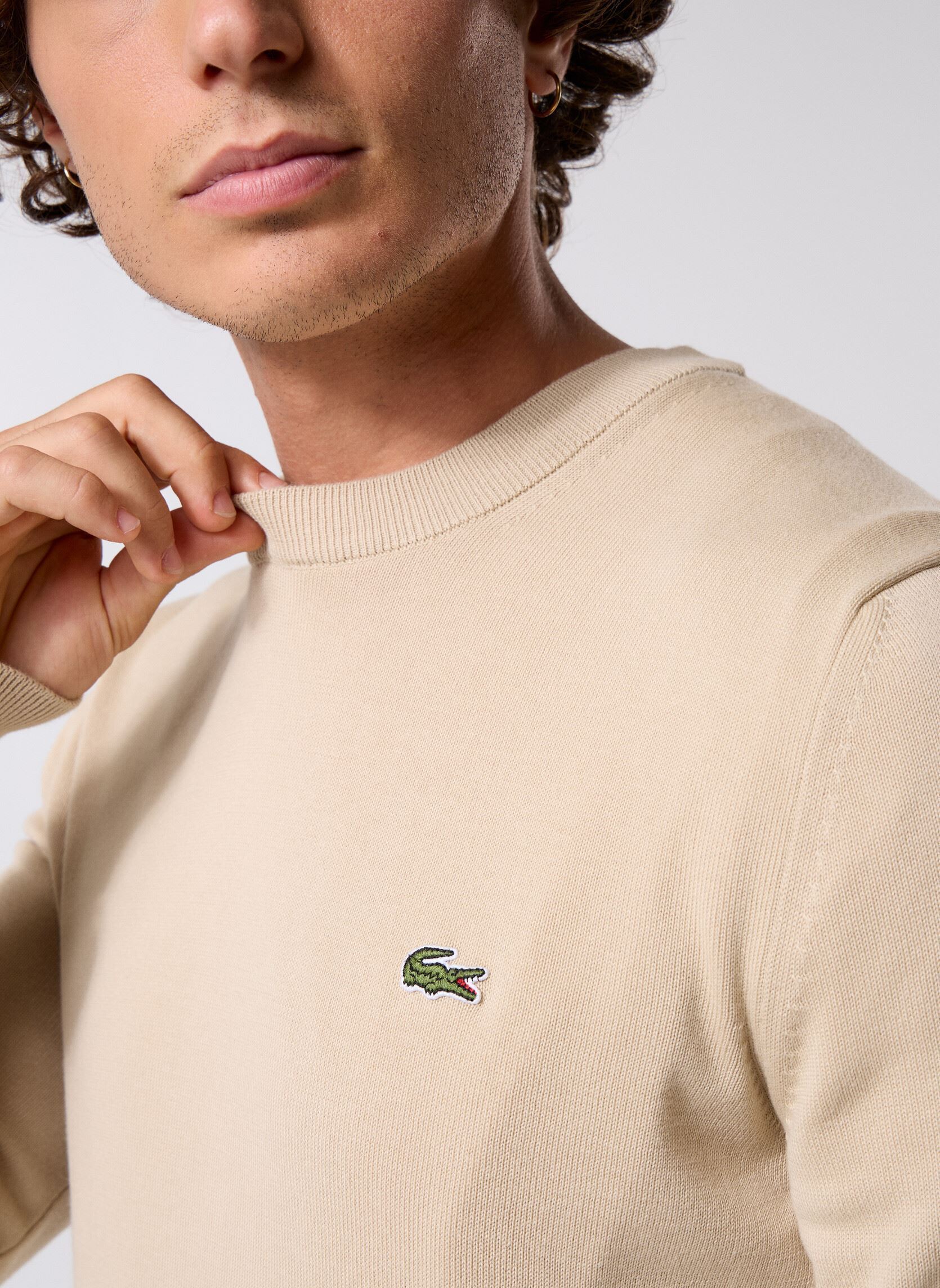 Pulls Pull à col rond en coton homme beige Lacoste Pulls Pull à col rond en coton homme beige VIENNOIS