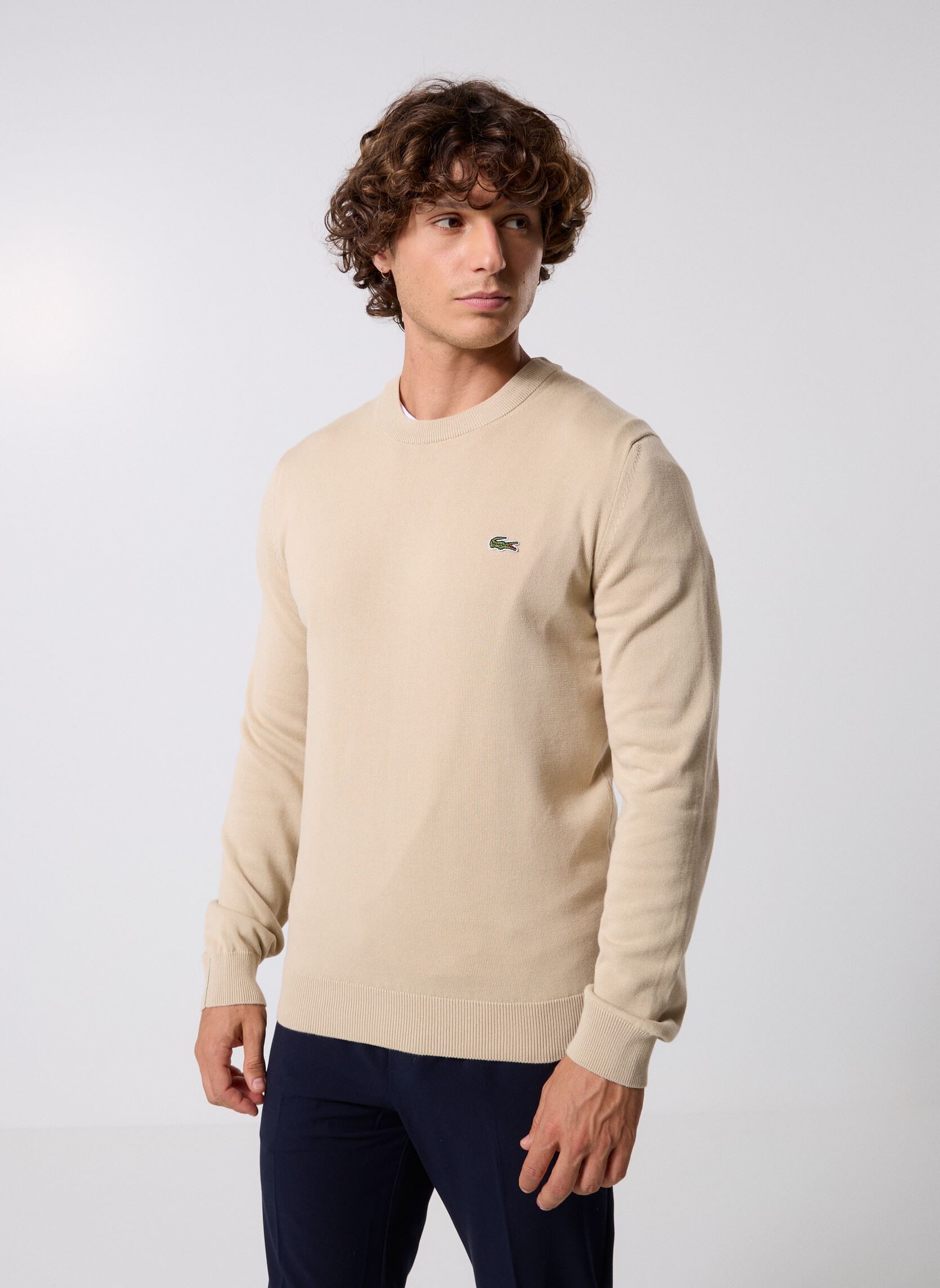 Pulls Pull à col rond en coton homme beige Lacoste Pulls Pull à col rond en coton homme beige VIENNOIS