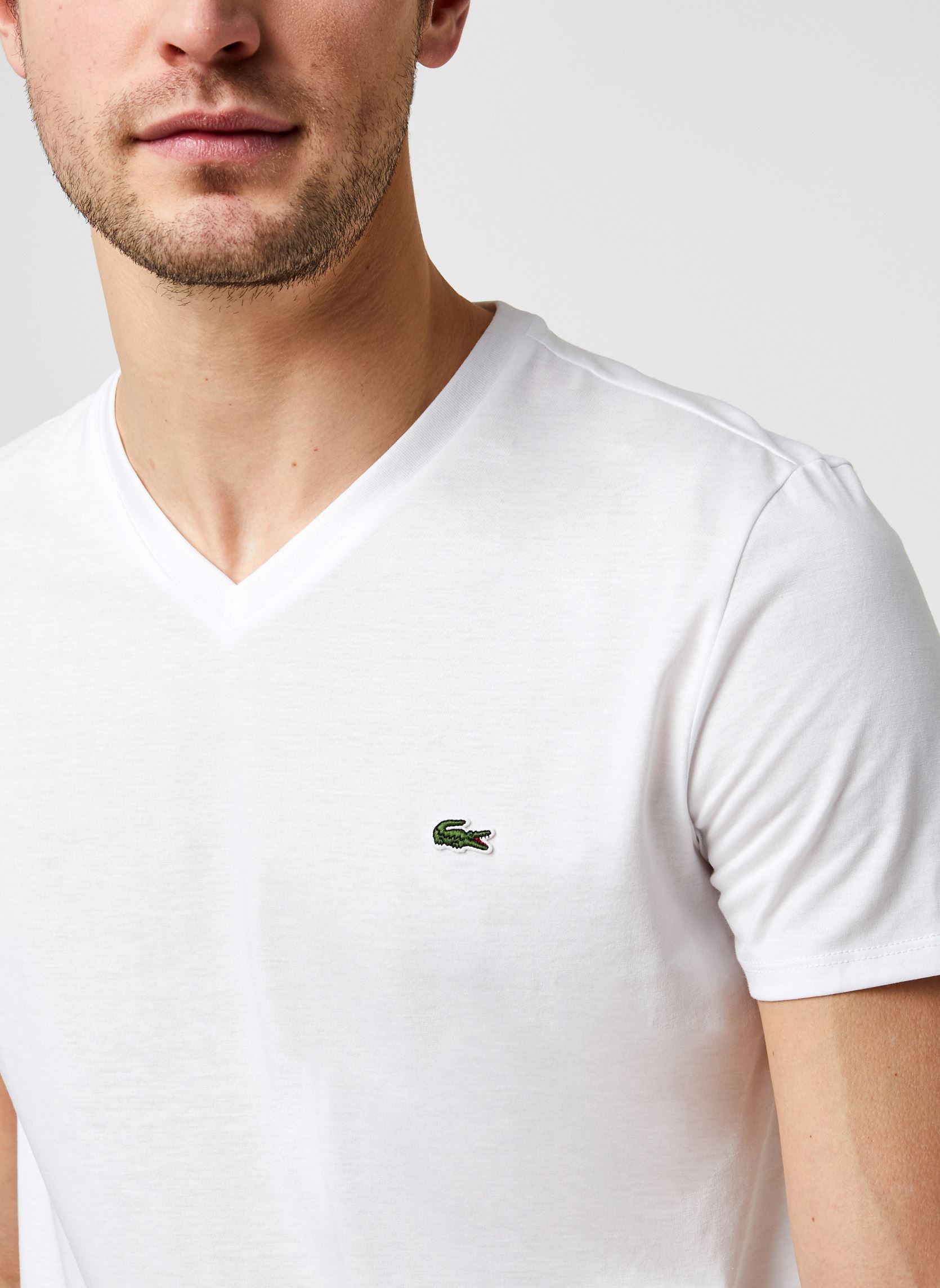 Tee-shirts T-shirt col V en jersey de coton homme blanc Lacoste Tee-shirts T-shirt col V en jersey de coton homme blanc BLANC