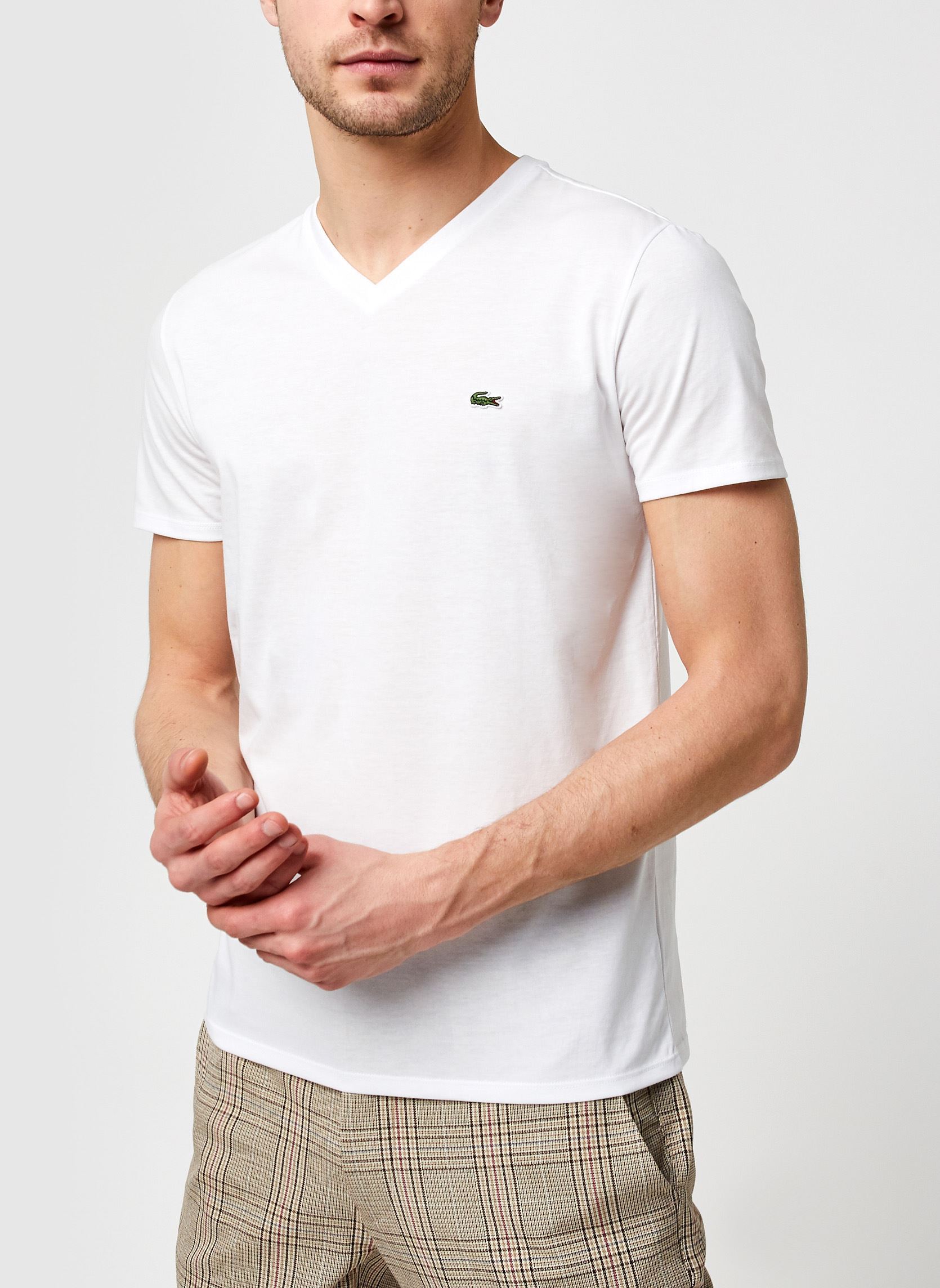 Tee-shirts T-shirt col V en jersey de coton homme blanc Lacoste Tee-shirts T-shirt col V en jersey de coton homme blanc BLANC
