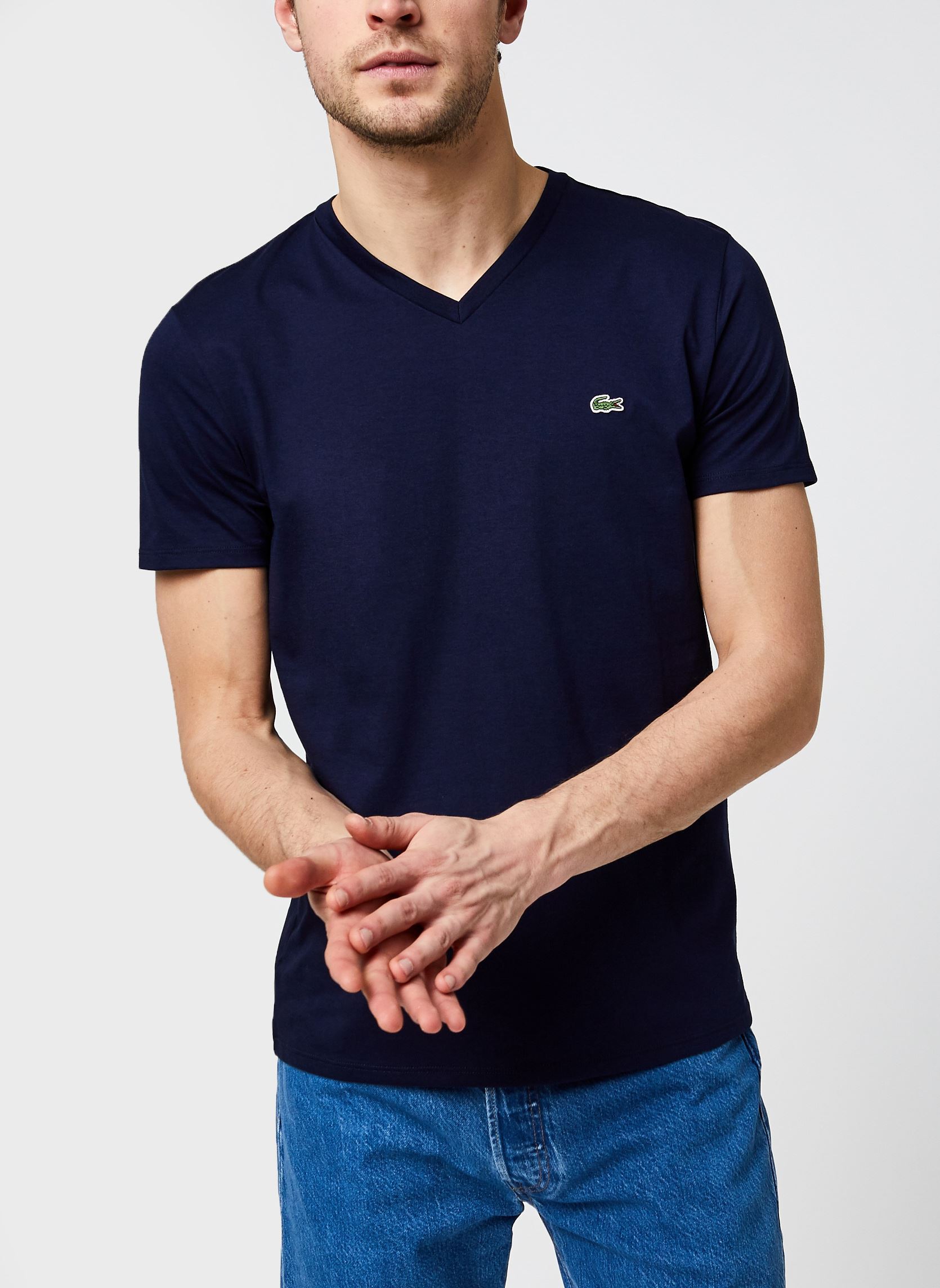 Tee-shirts T-shirt col V en jersey de coton homme bleu Lacoste Tee-shirts T-shirt col V en jersey de coton homme bleu MARINE
