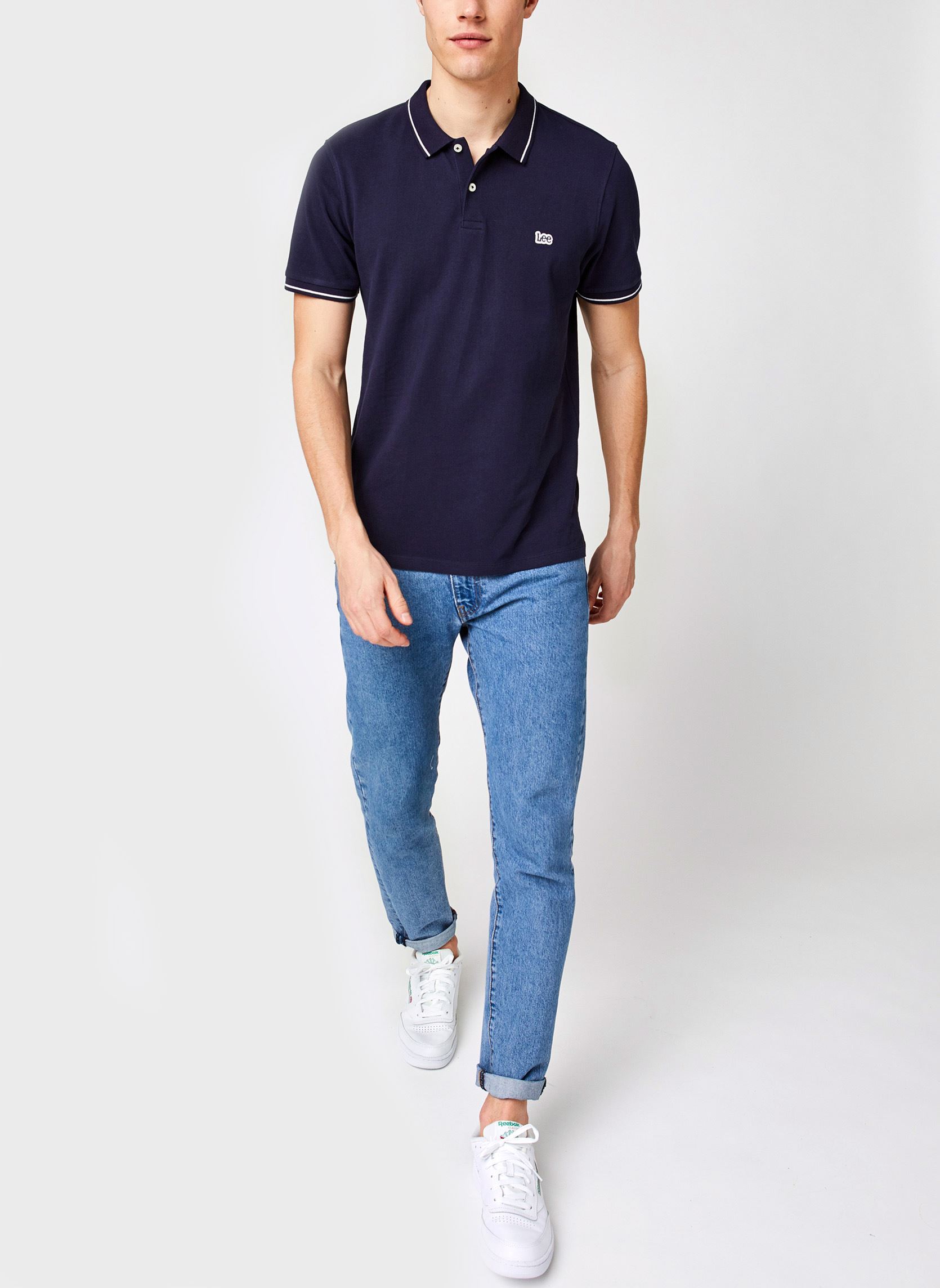 Polos Pique Polo homme bleu Lee Polos Pique Polo homme bleu NAVY