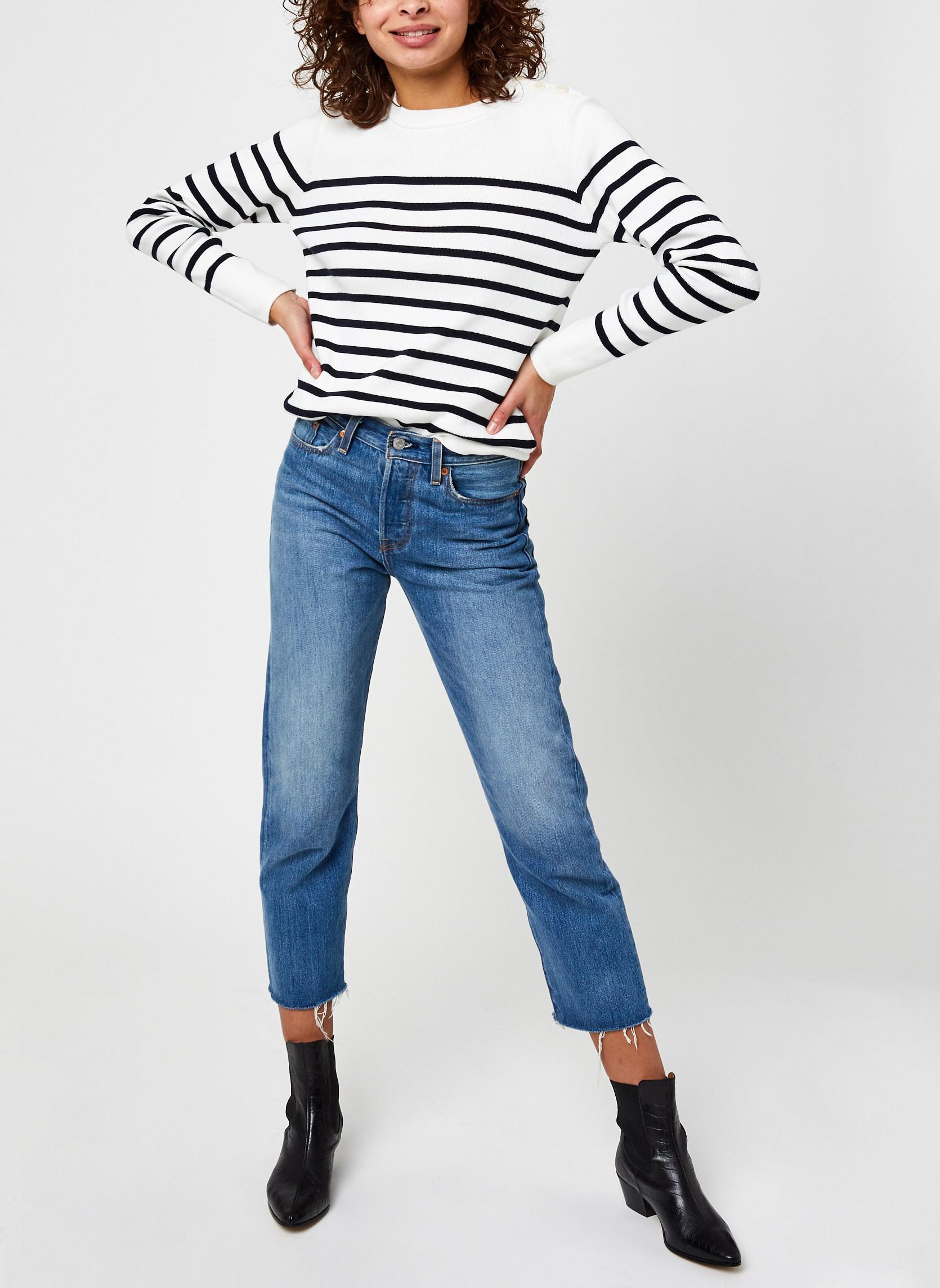 Truien Pull Marin ''Groix'' Femme dames wit Armor Lux Truien Pull Marin ''Groix'' Femme dames wit MILK/RICH NAVY