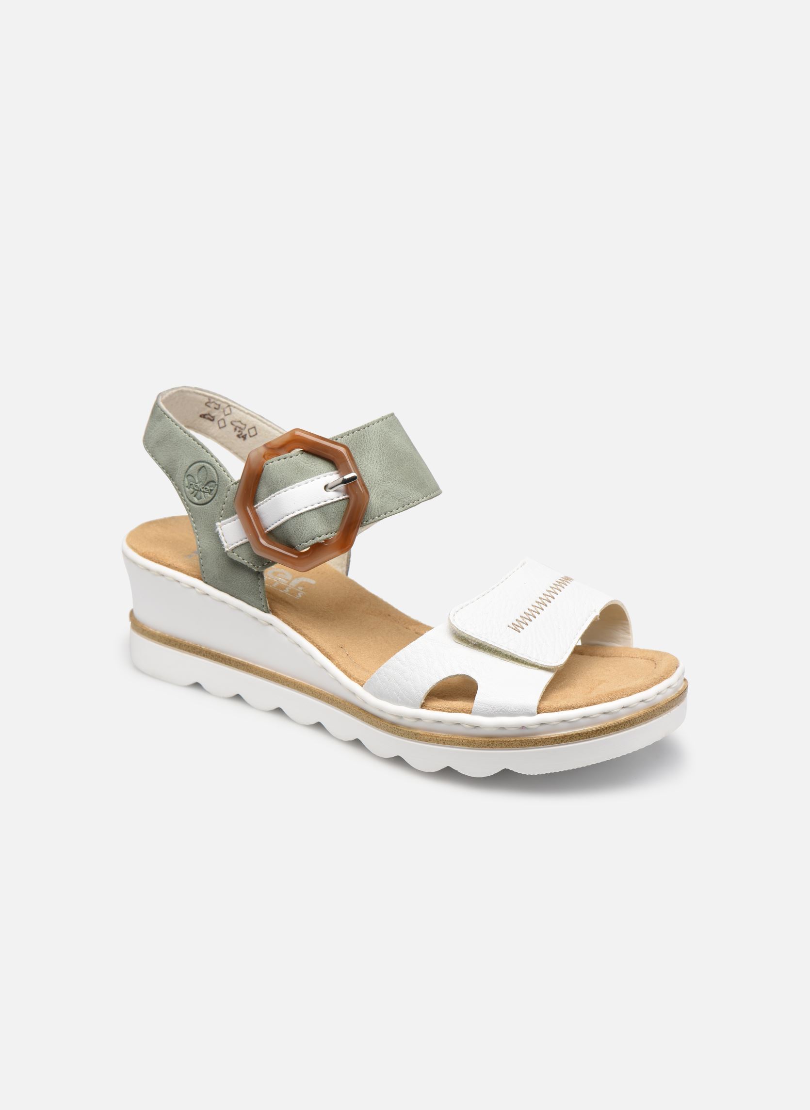 Sandalen met sleehak en plateau Rym dames zilver Rieker Sandalen met sleehak en plateau Rym dames zilver WEISS/MINT/WEISS