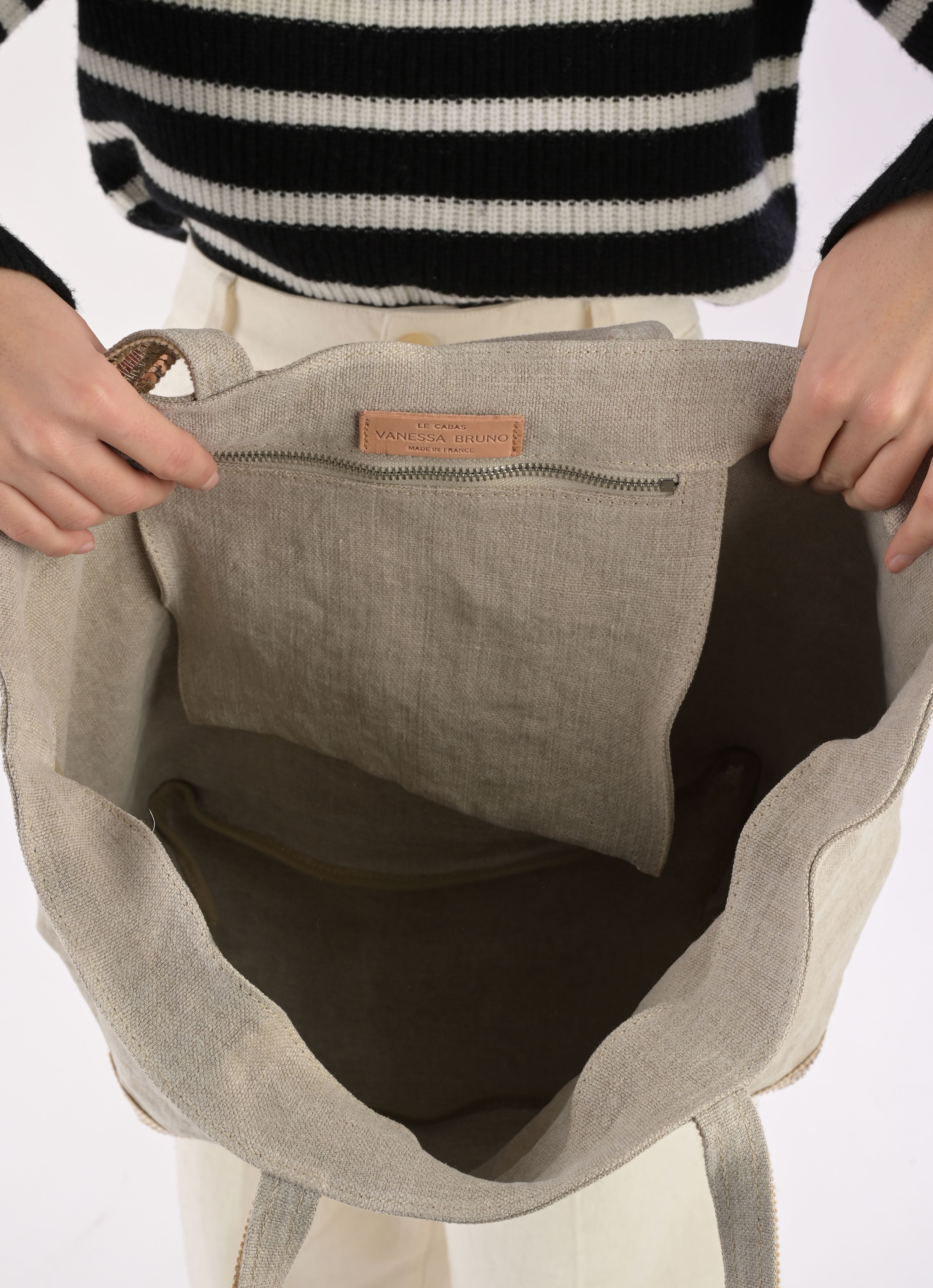 Cabas Cabas L Porte Epaule En Lin Et Paillette femme beige Vanessa Bruno Cabas Cabas L Porte Epaule En Lin Et Paillette femme beige SABLE