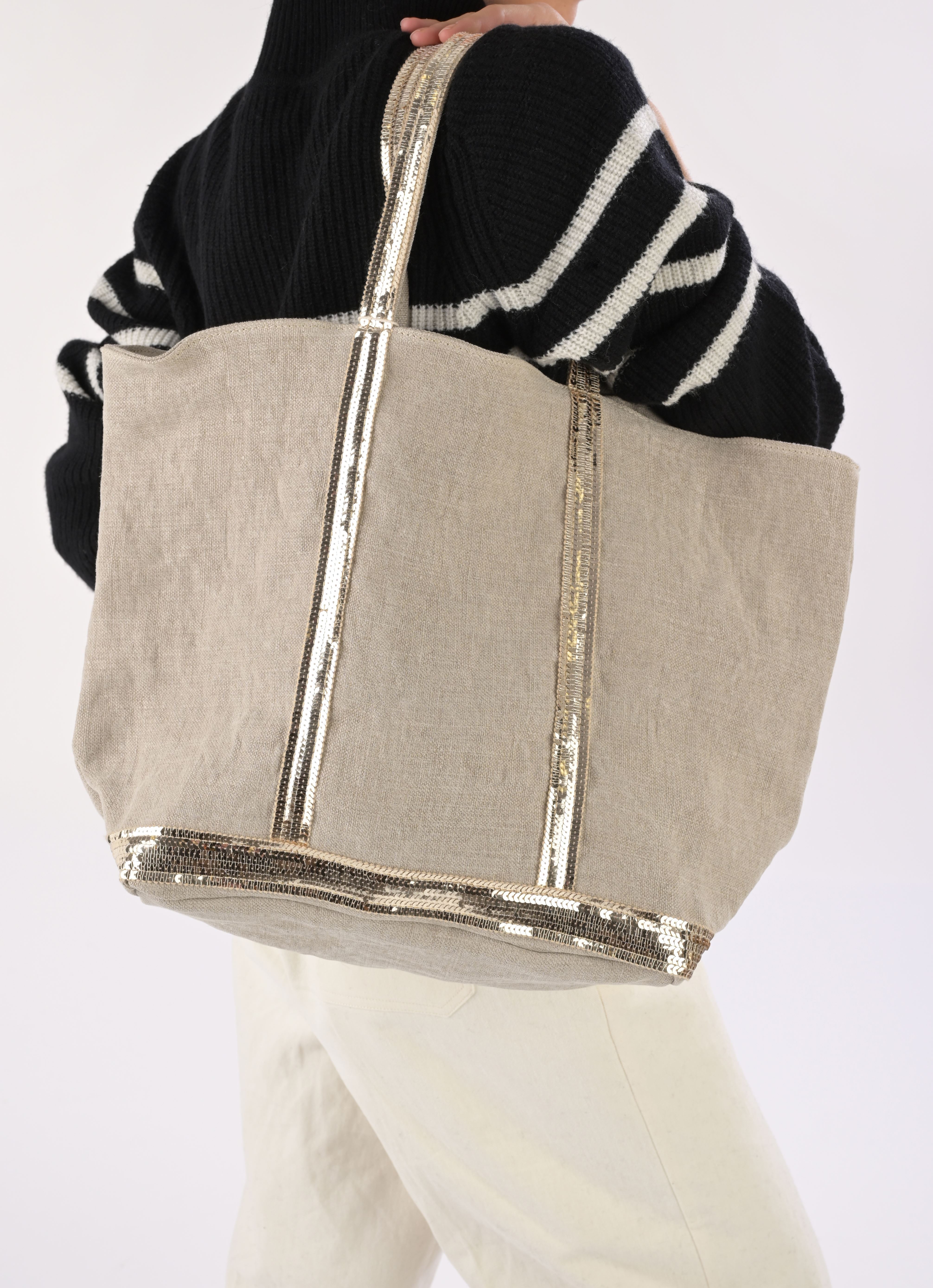 Cabas Cabas L Porte Epaule En Lin Et Paillette femme beige Vanessa Bruno Cabas Cabas L Porte Epaule En Lin Et Paillette femme beige SABLE
