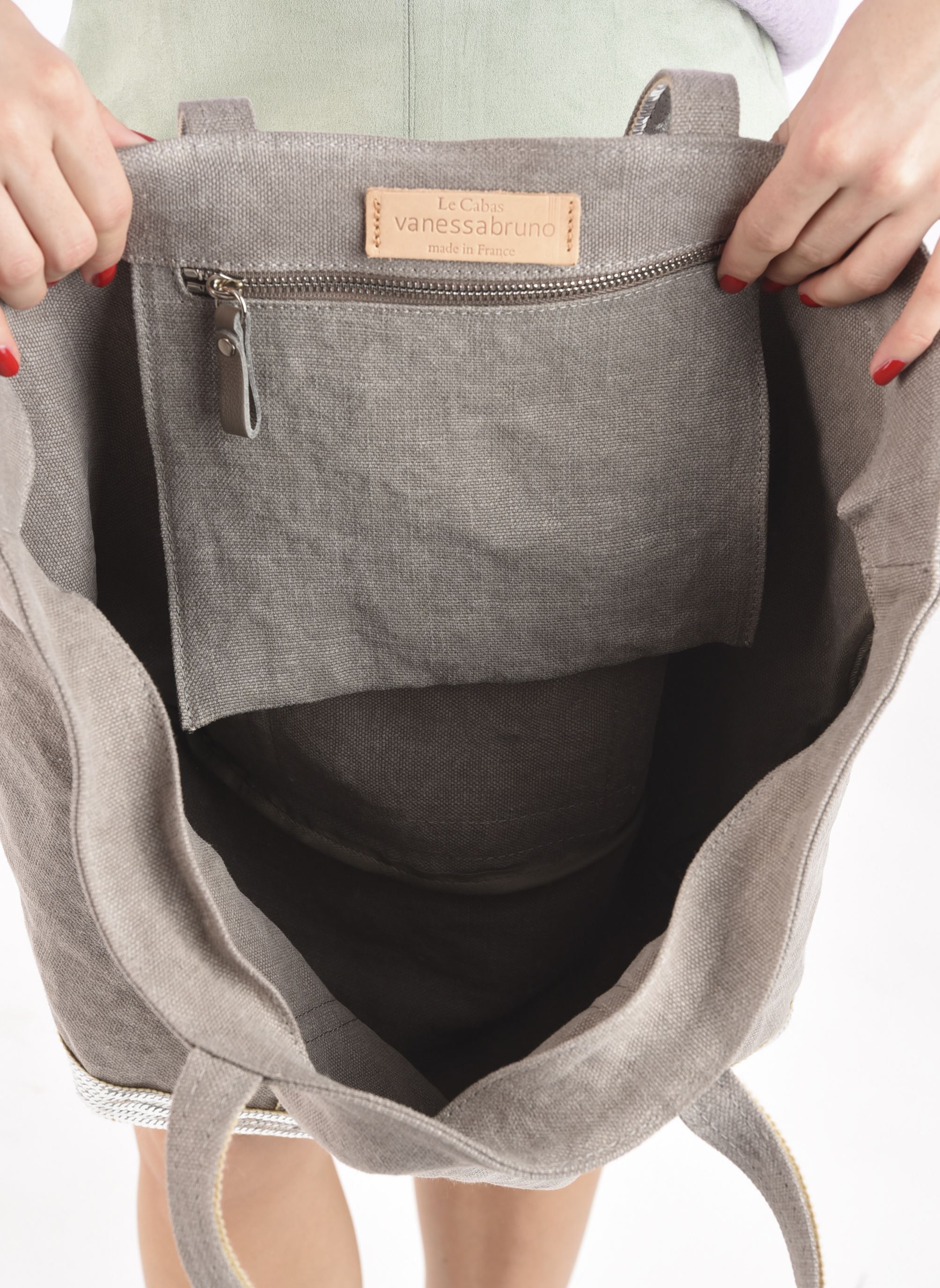 Cabas Cabas L Porte Epaule En Lin Et Paillette femme gris Vanessa Bruno Cabas Cabas L Porte Epaule En Lin Et Paillette femme gris CALCAIRE