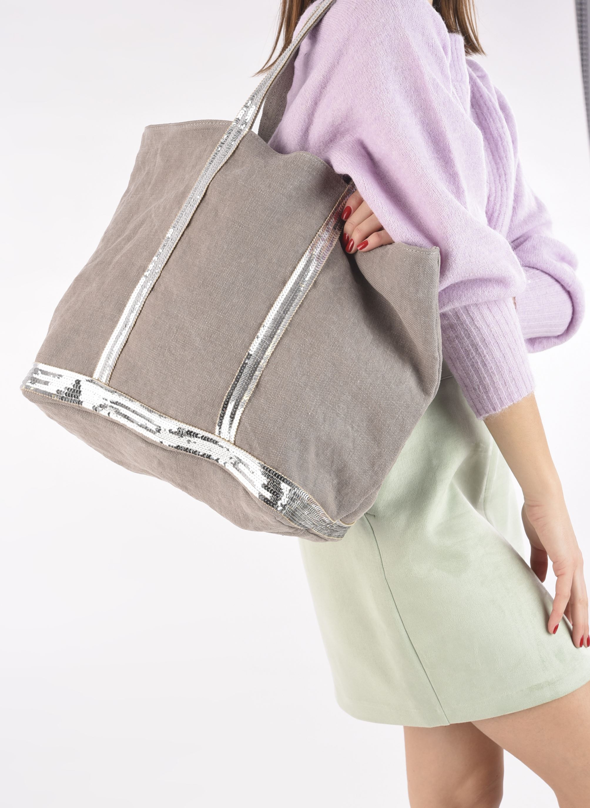 Cabas Cabas L Porte Epaule En Lin Et Paillette femme gris Vanessa Bruno Cabas Cabas L Porte Epaule En Lin Et Paillette femme gris CALCAIRE