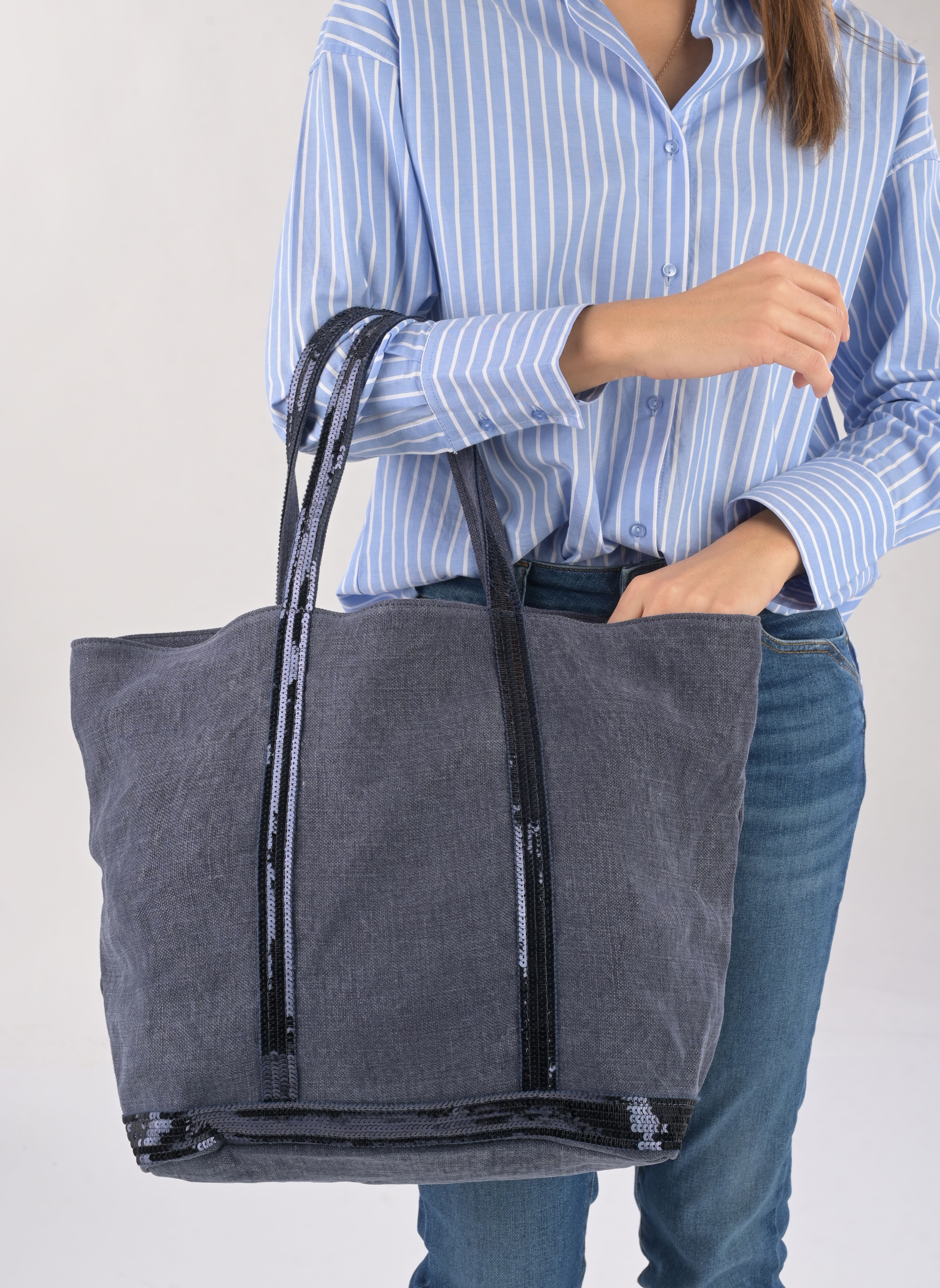 Borsa da spiaggia Cabas L Porte Epaule En Lin Et Paillette donna blu Vanessa Bruno Borsa da spiaggia Cabas L Porte Epaule En Lin Et Paillette donna blu DENIM