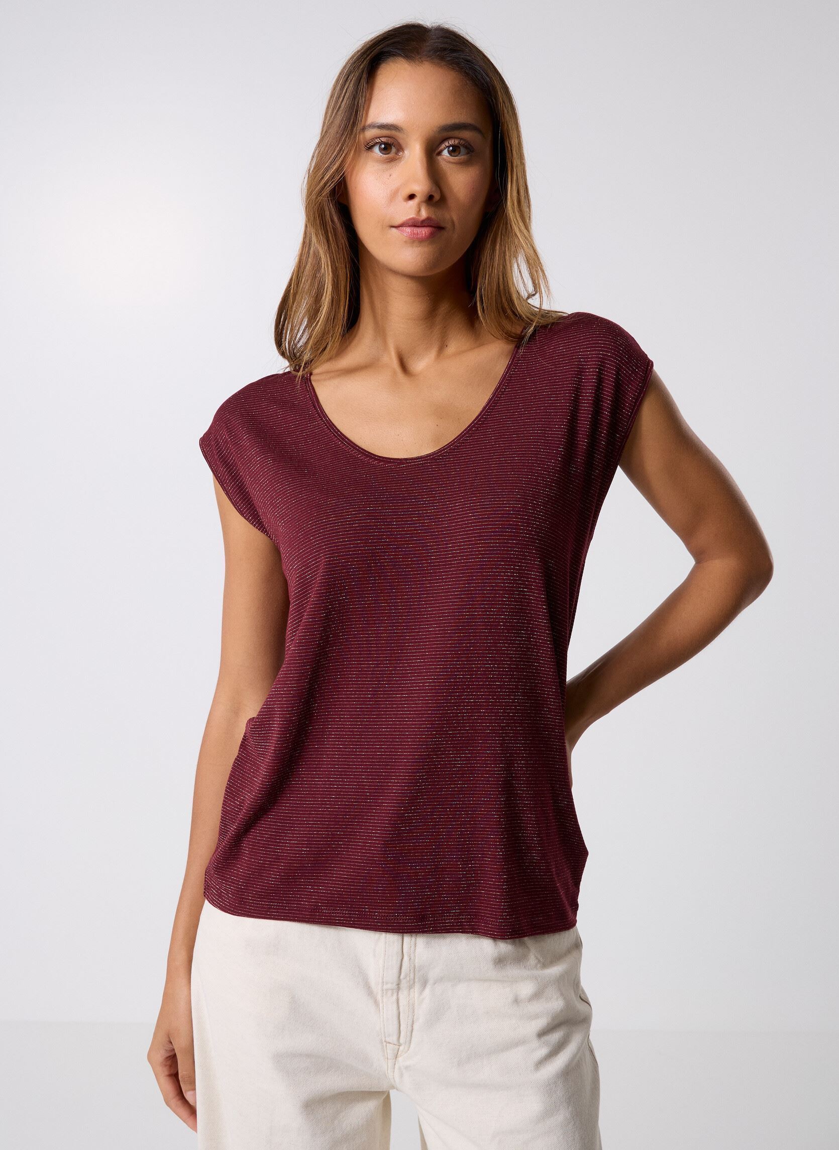 Tee-shirts Pcbillo Tee Lurex Stripes femme bordeaux Pieces Tee-shirts Pcbillo Tee Lurex Stripes femme bordeaux TAWNY PORT