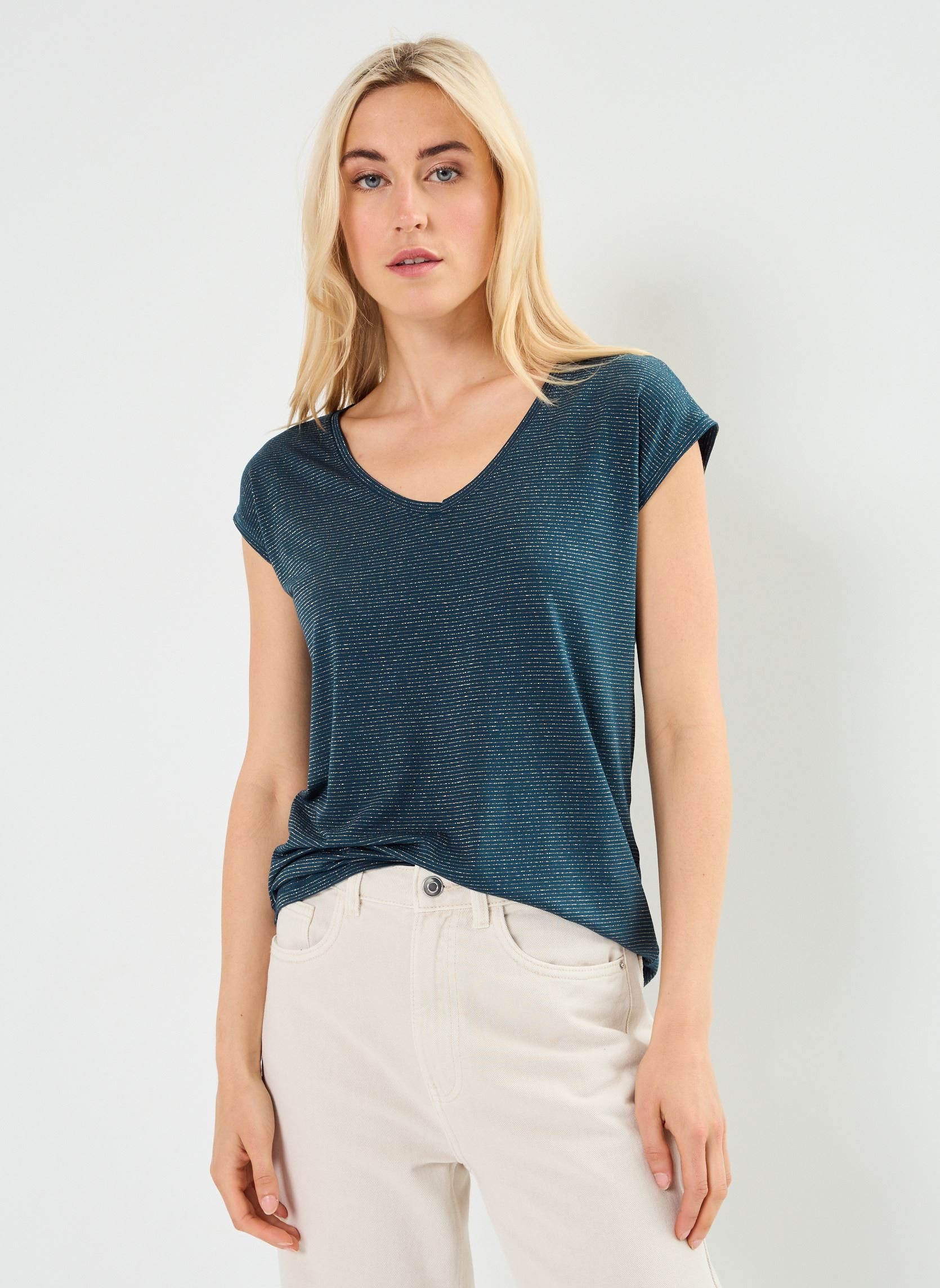 Tee-shirts Pcbillo Tee Lurex Stripes Noos femme vert Pieces Tee-shirts Pcbillo Tee Lurex Stripes Noos femme vert Reflecting Pond